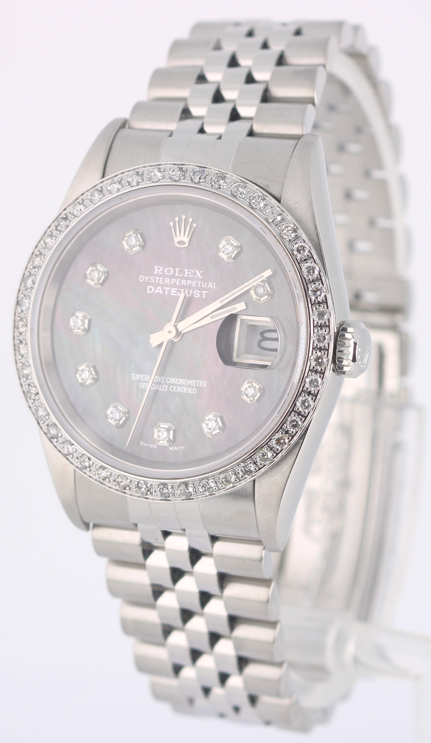 Rolex DateJust 36 Tahitian Mother of Pearl Roman DIAMOND Dial Bezel 16220 Watch