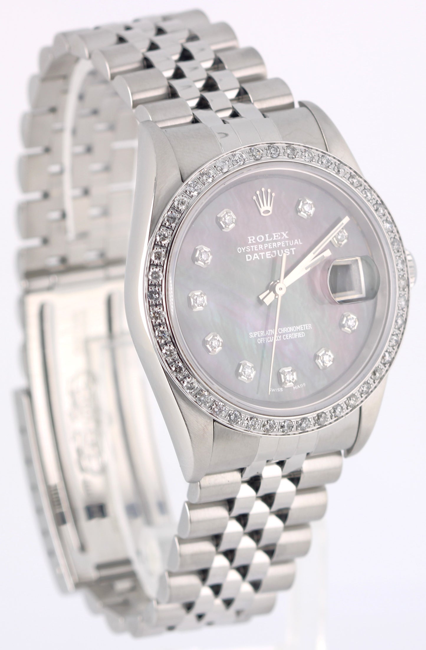 Rolex DateJust 36 Tahitian Mother of Pearl Roman DIAMOND Dial Bezel 16220 Watch