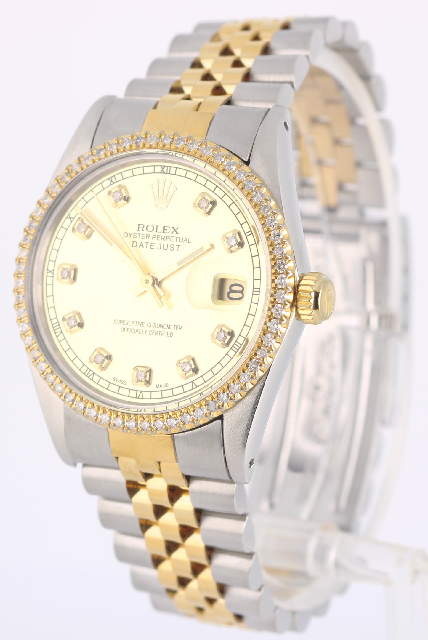 VINTAGE Rolex DateJust Two-Tone 18k Gold Champagne DIAMOND 36mm 16013 Watch