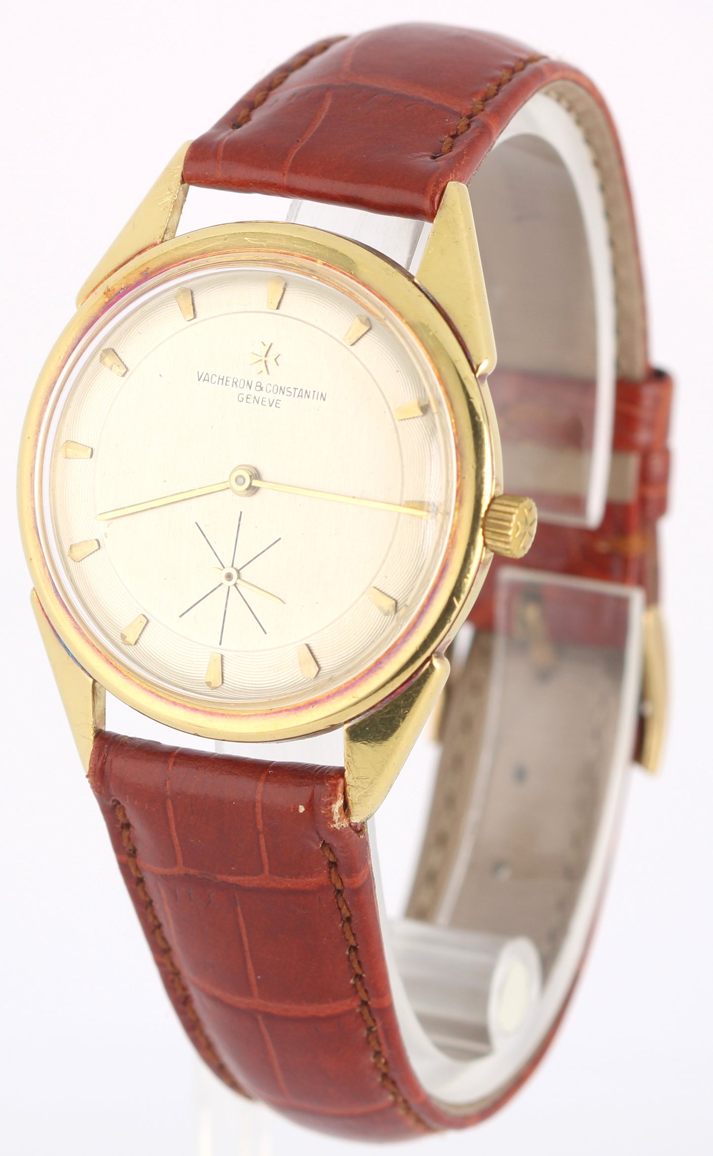 VINTAGE Vacheron Constantin 18k Yellow Gold Silver 33mm 4752 Leather Watch