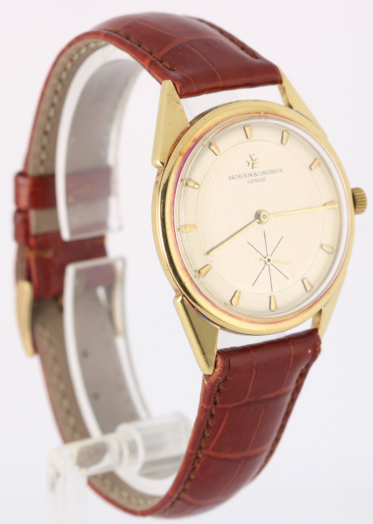 VINTAGE Vacheron Constantin 18k Yellow Gold Silver 33mm 4752 Leather Watch
