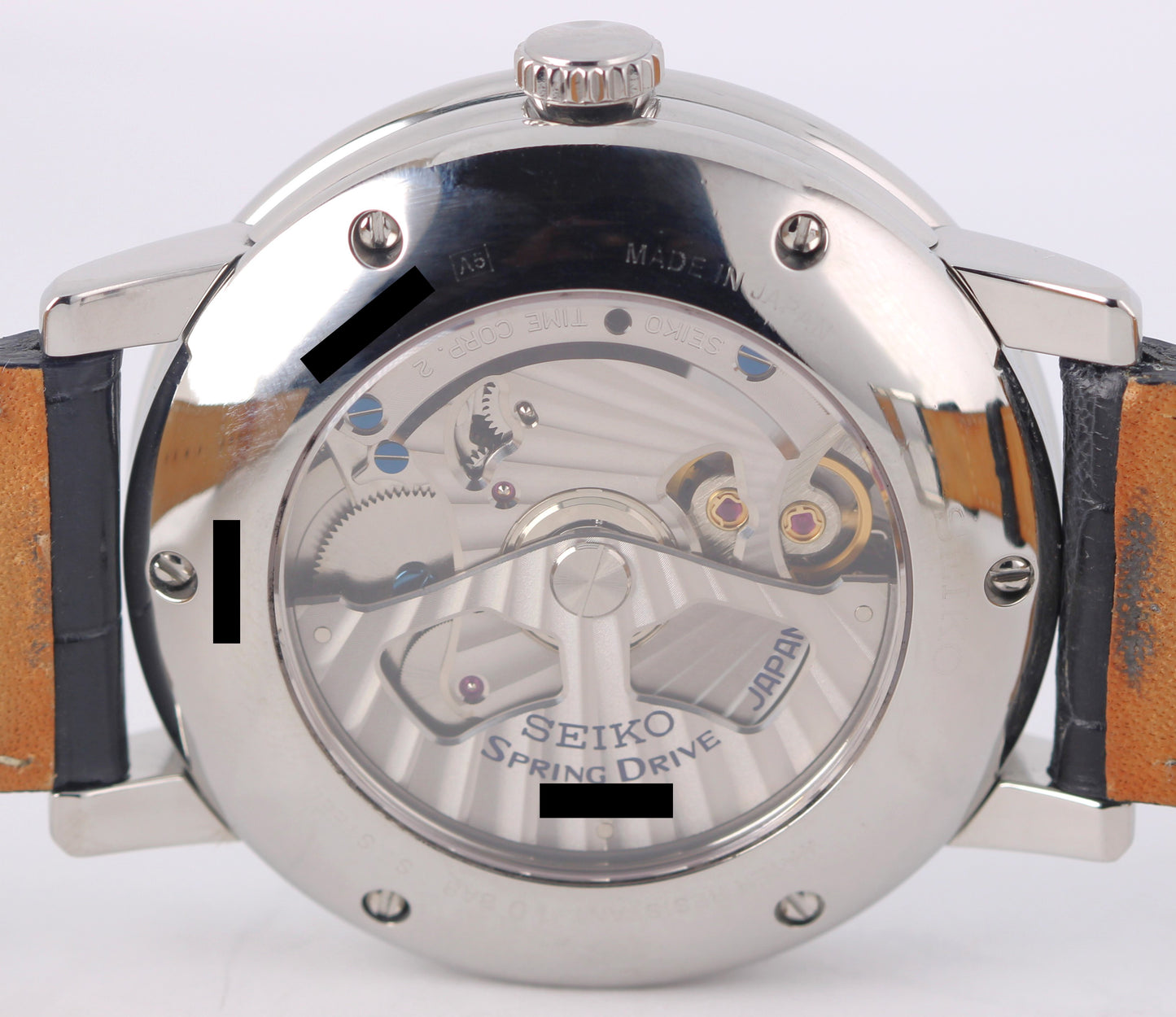 Seiko Spring Drive Moonphase PAPERS Steel Blue 41mm SNR011 Leather Watch BOX