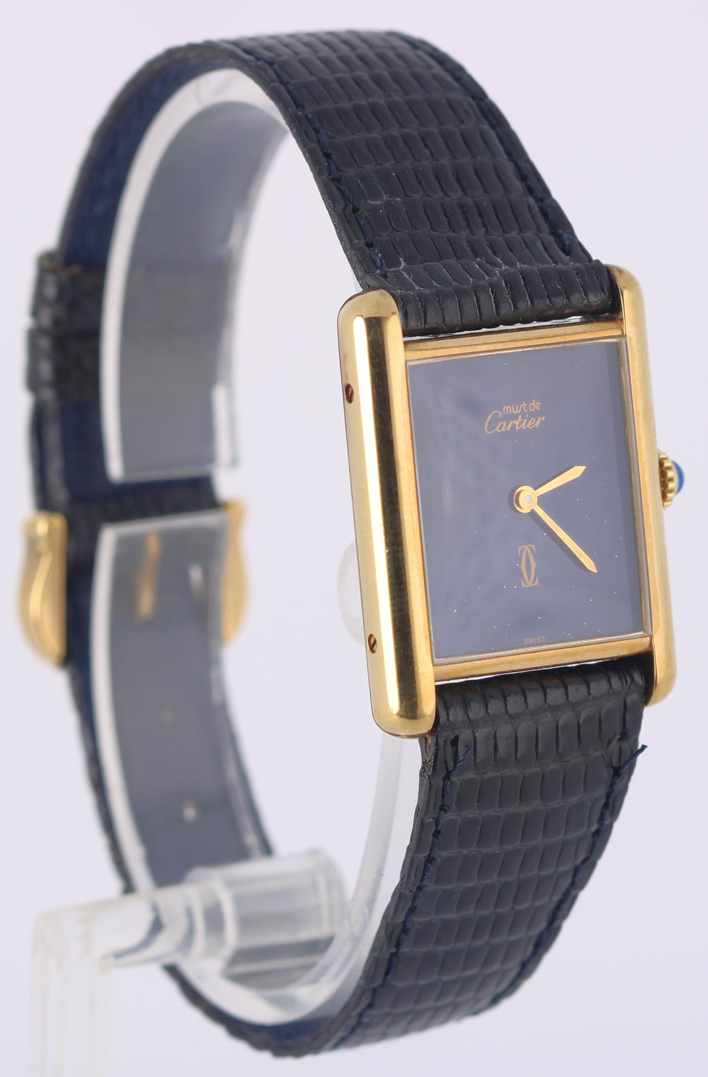 Must de Cartier Tank Vermeil Gold Plated 925 Silver Blue Spider Dial 23mm 590005