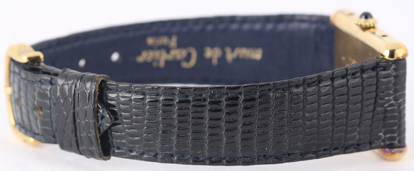 Must de Cartier Tank Vermeil Gold Plated 925 Silver Blue Spider Dial 23mm 590005