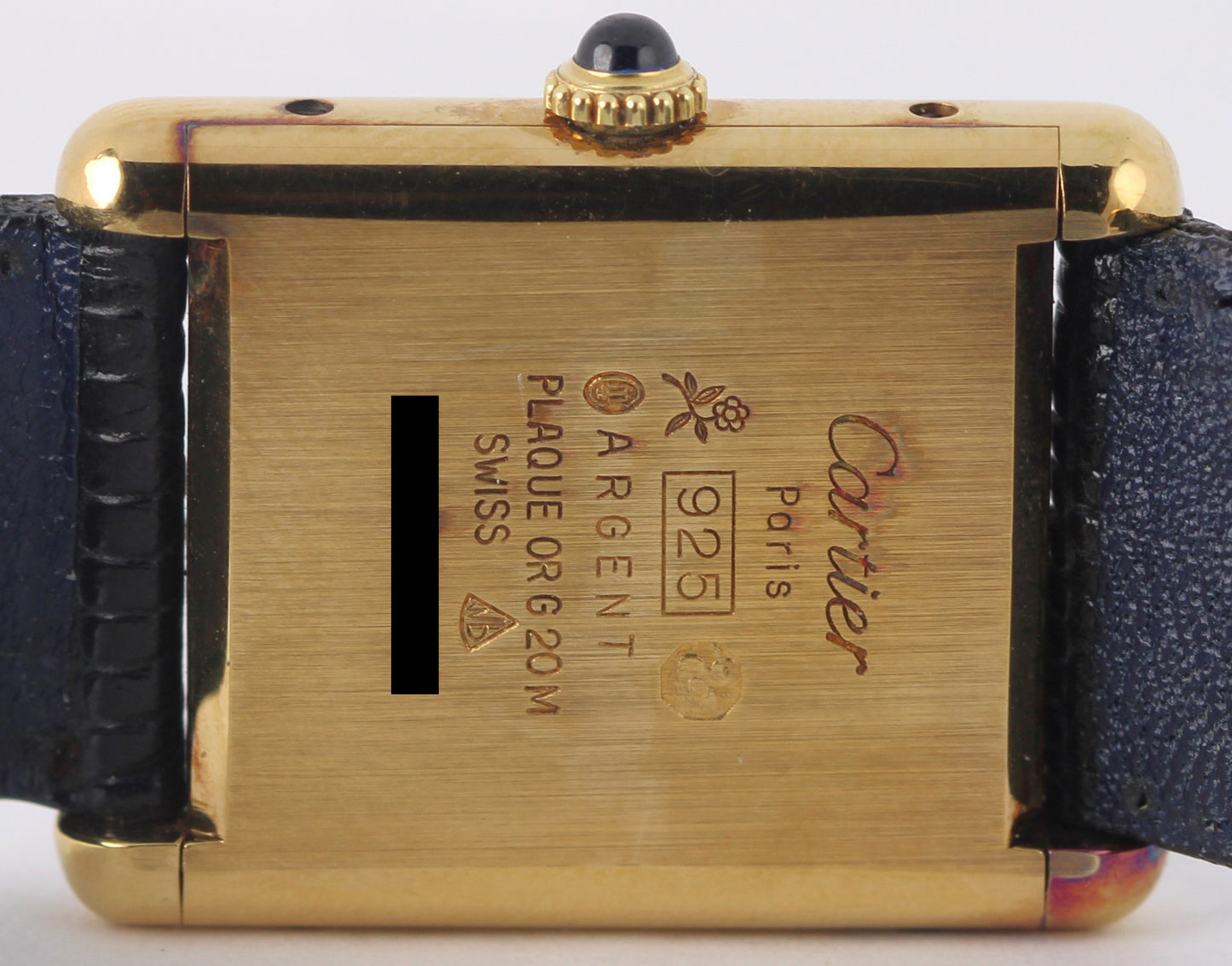 Must de Cartier Tank Vermeil Gold Plated 925 Silver Blue Spider Dial 23mm 590005