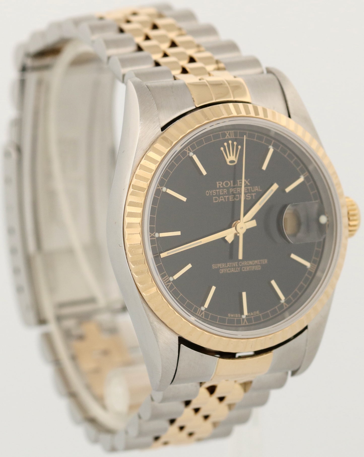 Rolex DateJust 36mm BLACK Two-Tone 18K Yellow Gold Steel Fluted JUBILEE 16233