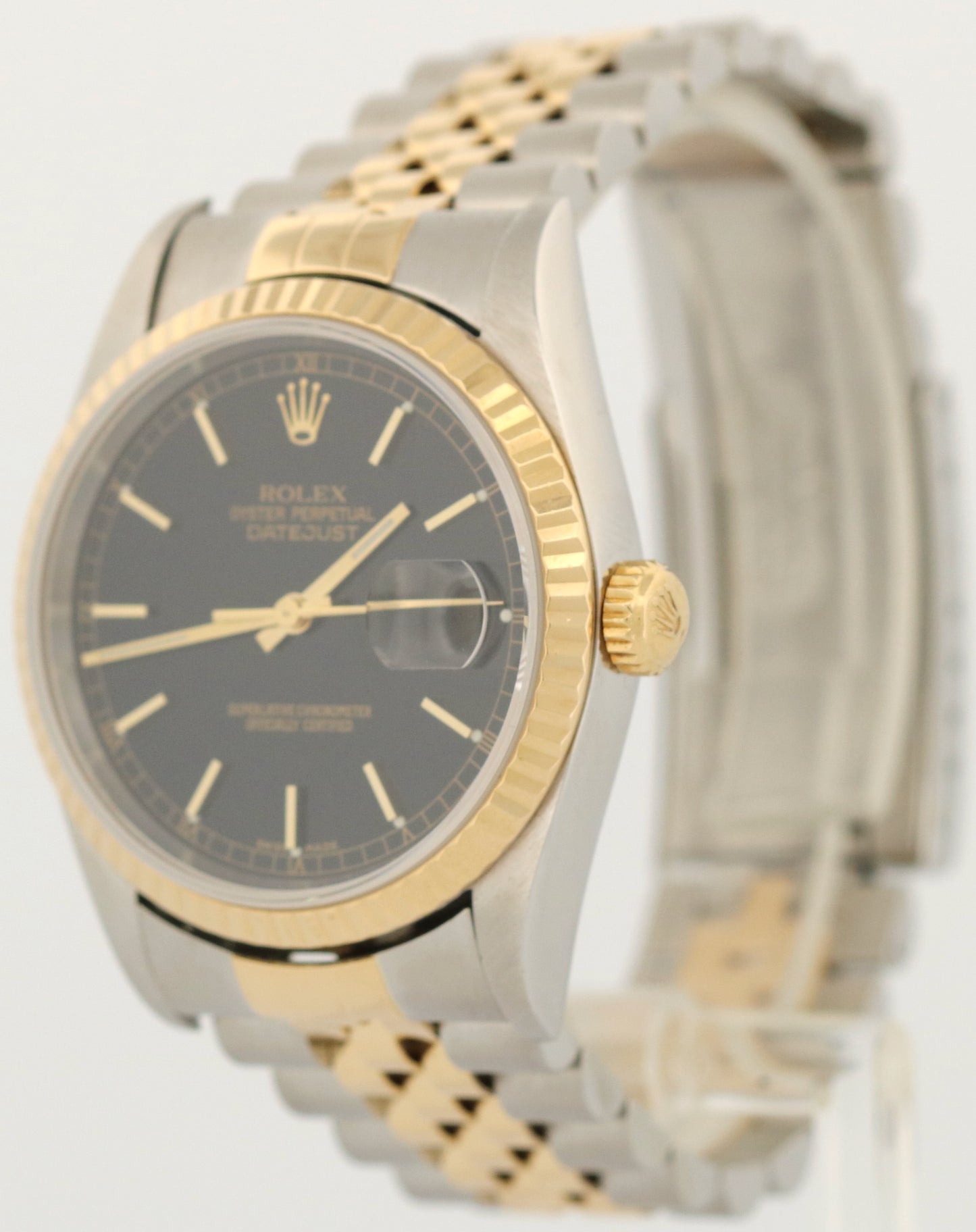 Rolex DateJust 36mm BLACK Two-Tone 18K Yellow Gold Steel Fluted JUBILEE 16233