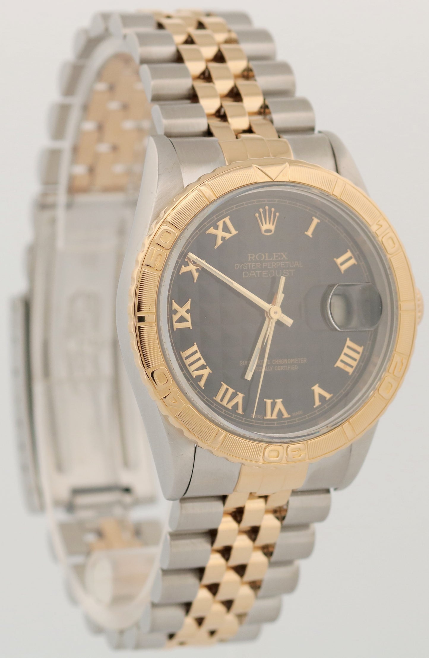Rolex DateJust Turn-O-Graph BLACK PYRAMID ROMAN Thunderbird 36mm 18K Gold 16263