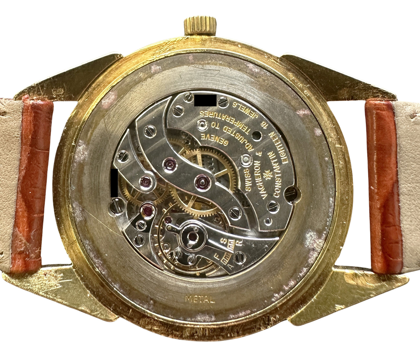 VINTAGE Vacheron Constantin 18k Yellow Gold Silver 33mm 4752 Leather Watch