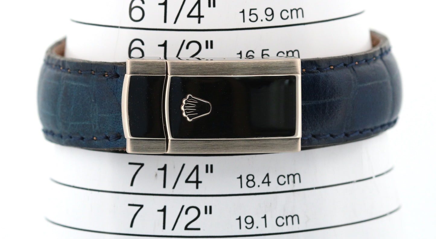 Rolex DateJust Blue Black CONCENTRIC 18K White Gold Fluted 36mm Leather 116139