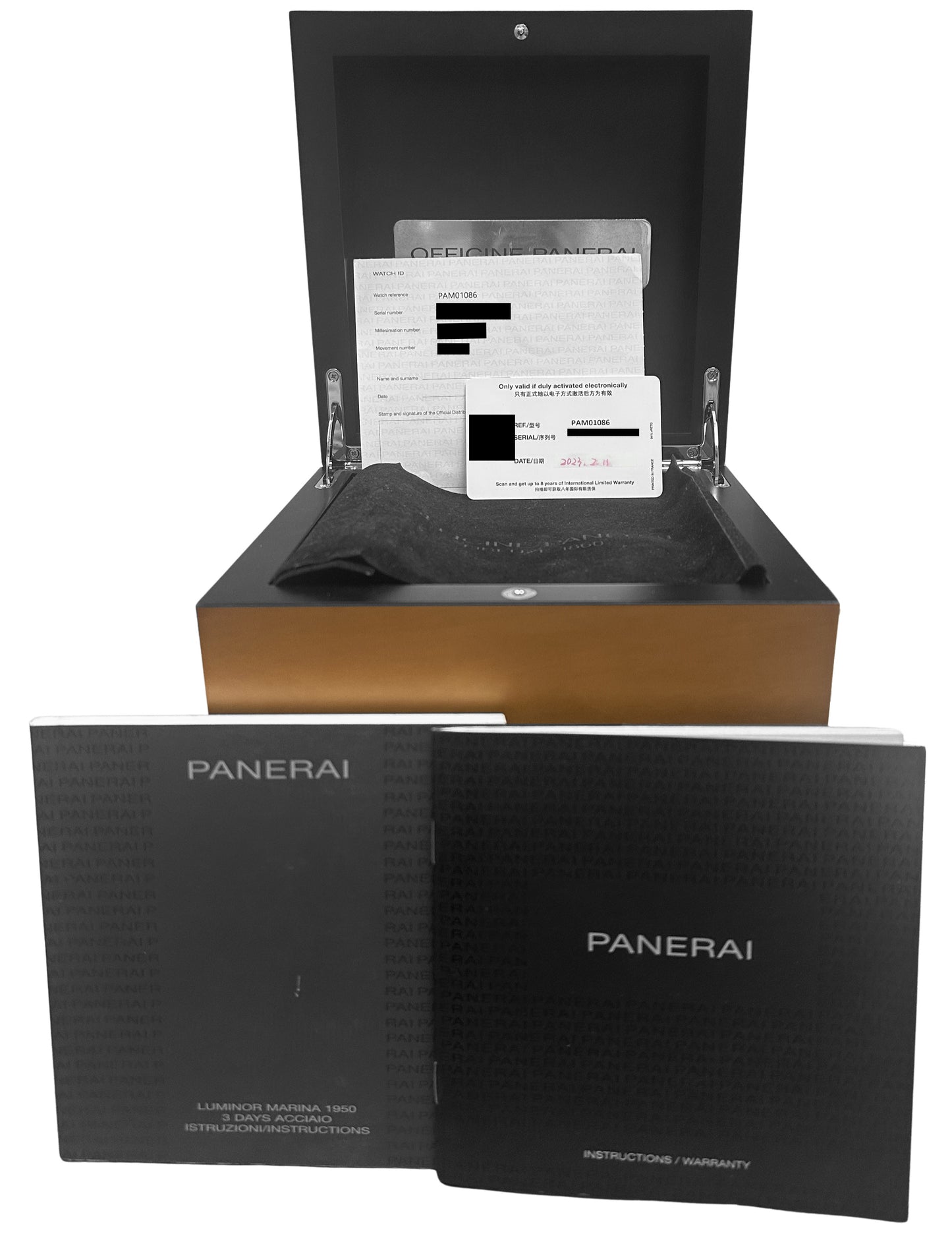 2023 PAPERS Panerai Luminor Stainless Steel Black 44mm PAM01086 Rubber Watch BOX