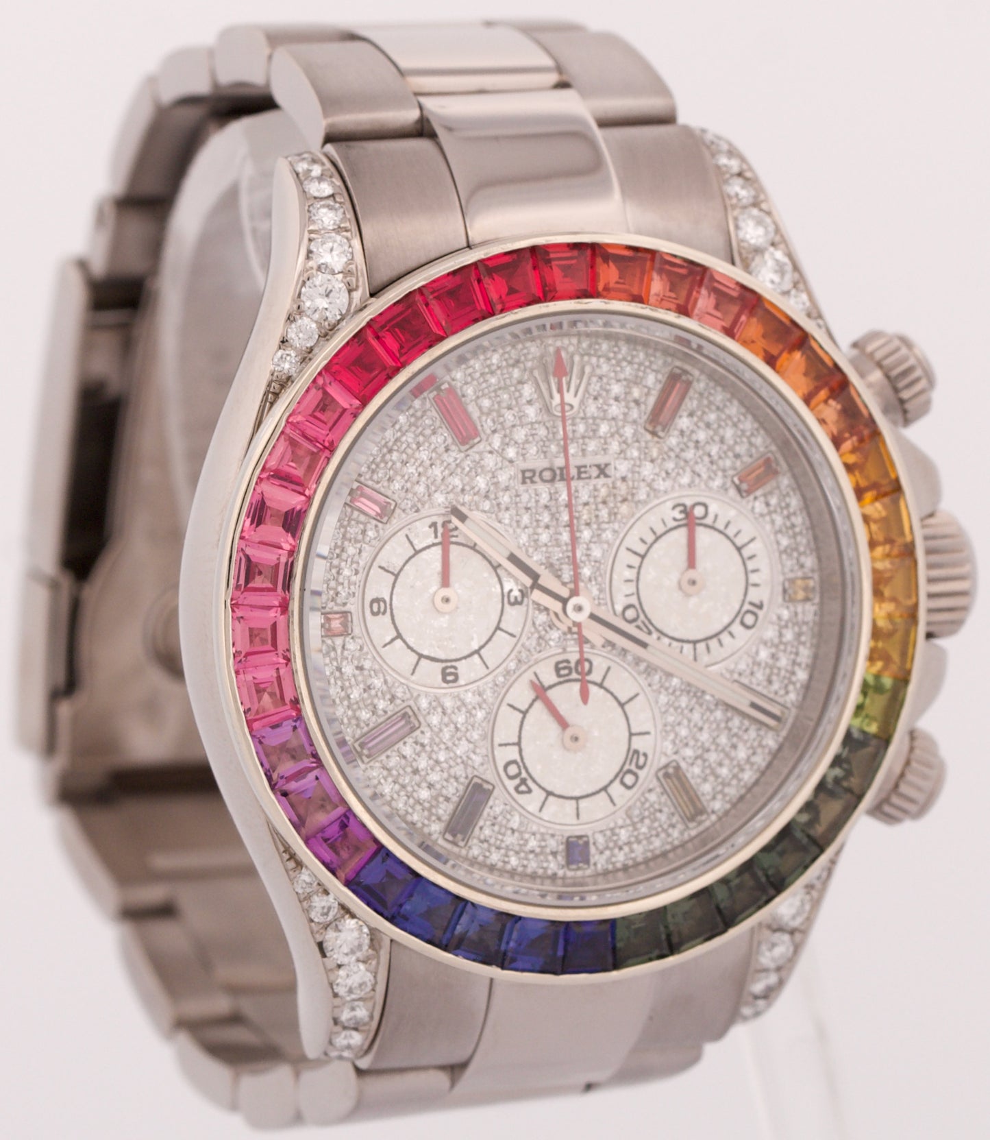 Rolex Daytona Cosmograph RAINBOW PAVE DIAMOND 18K White Gold Watch 116509 BOX