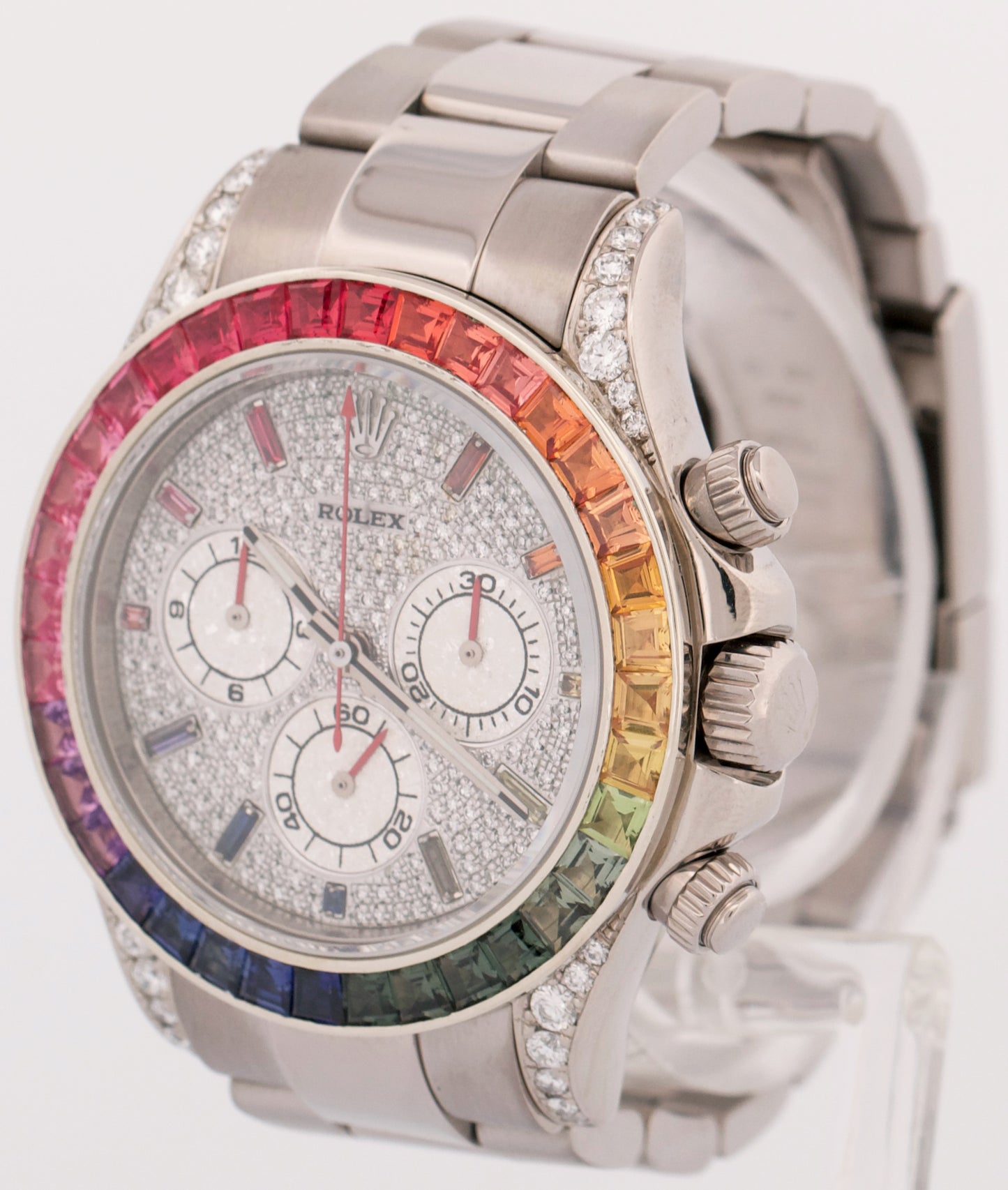 Rolex Daytona Cosmograph RAINBOW PAVE DIAMOND 18K White Gold Watch 116509 BOX