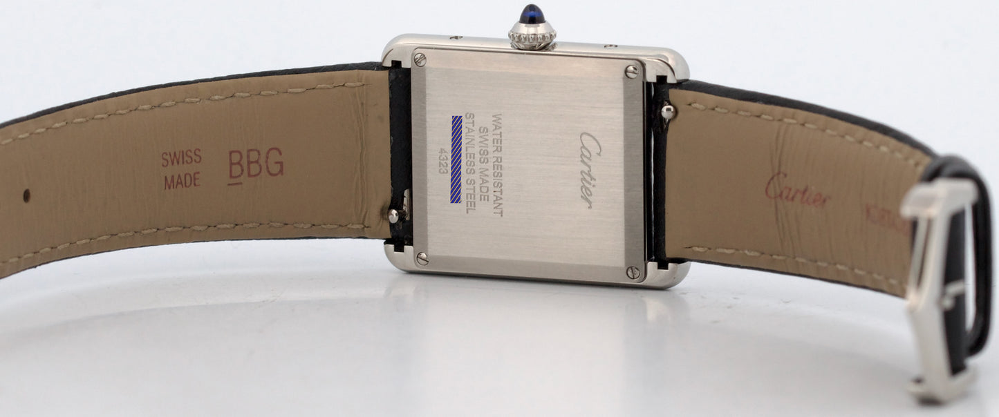 Cartier Tank Must Large SILVER Leather Quartz 25.5mm Steel WSTA0041 Watch 4323