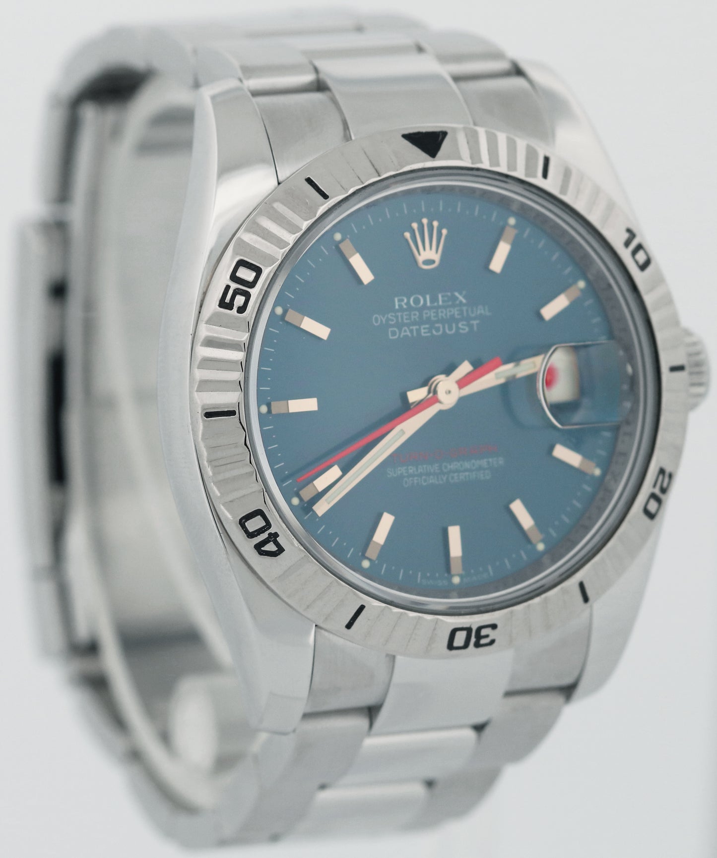 Rolex DateJust Turn-O-Graph Thunderbird BLUE Red Stainless Steel 18K 116264 BOX