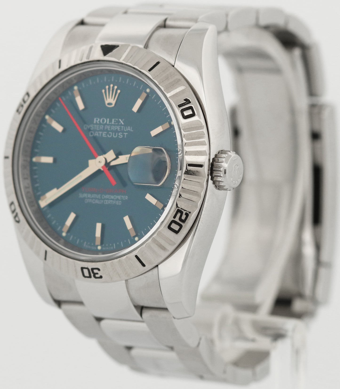 Rolex DateJust Turn-O-Graph Thunderbird BLUE Red Stainless Steel 18K 116264 BOX