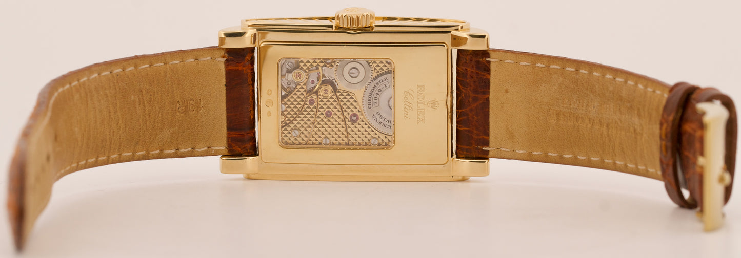 MINT Rolex Cellini Prince 18K Yellow Gold CHAMPAGNE Leather 35mm x 28mm 5440/8