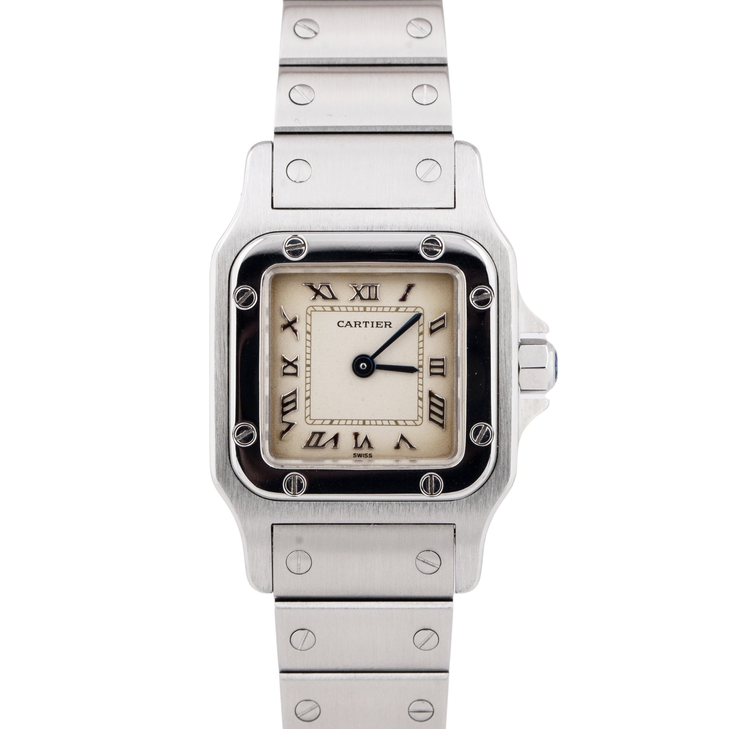 Ladies Cartier Santos Galbee 24mm Ivory Roman Stainless Steel Watch 9057930 BOX