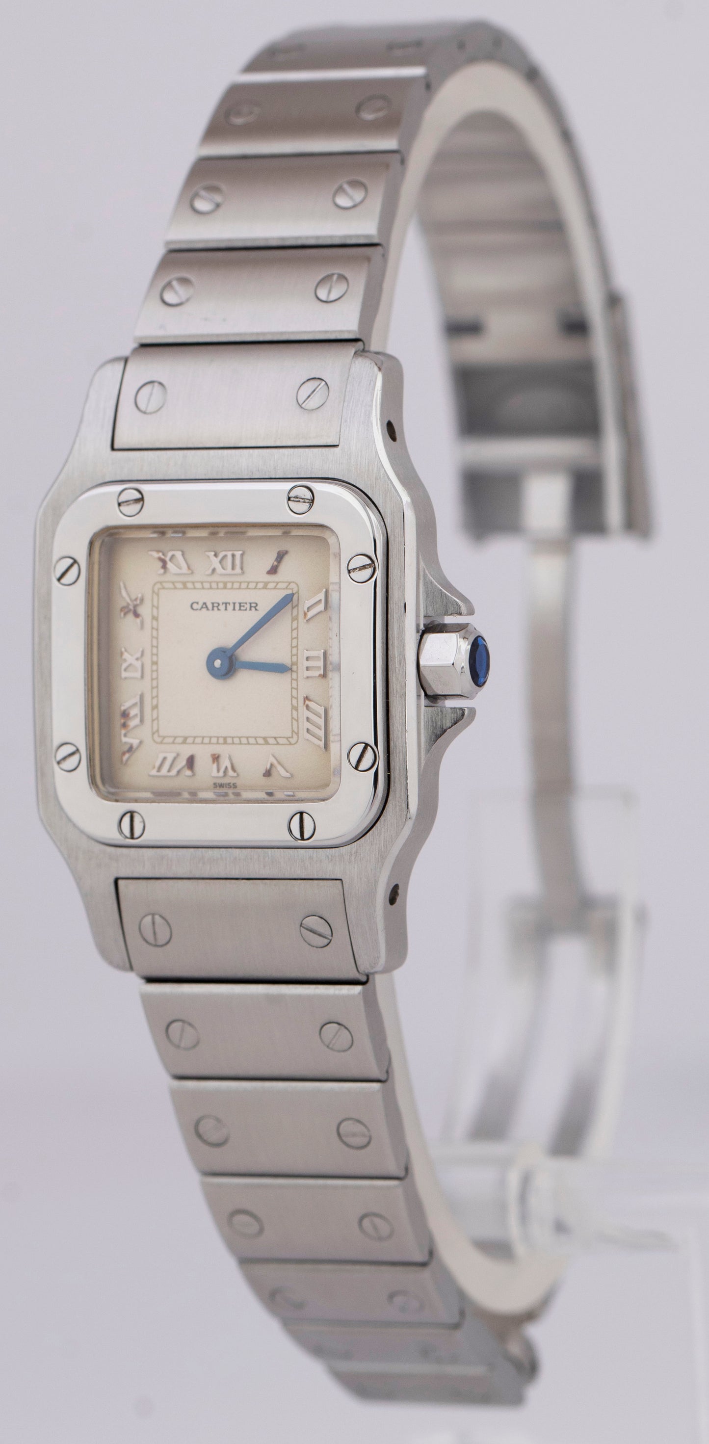 Ladies Cartier Santos Galbee 24mm Ivory Roman Stainless Steel Watch 9057930 BOX