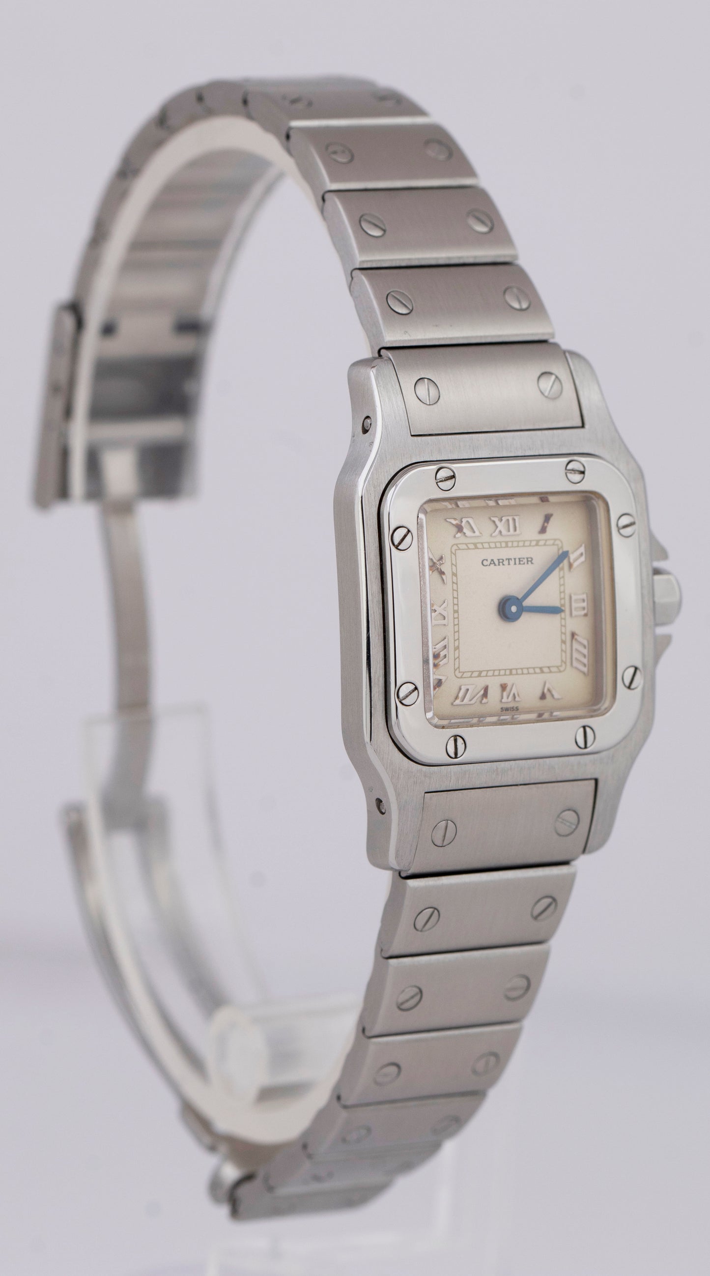 Ladies Cartier Santos Galbee 24mm Ivory Roman Stainless Steel Watch 9057930 BOX