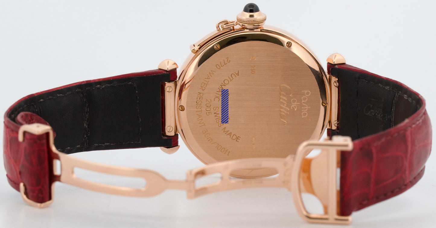 Cartier Pasha SILVER ARABIC 18K Rose Gold Leather 42mm Watch 2770 W3019051 BOX