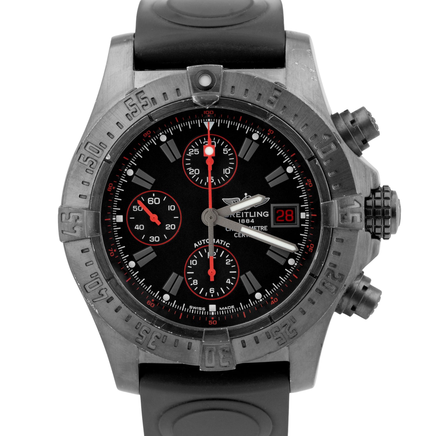 Breitling Avenger Skyland Black Red Blacksteel Automatic 44mm Watch M13380 BOX