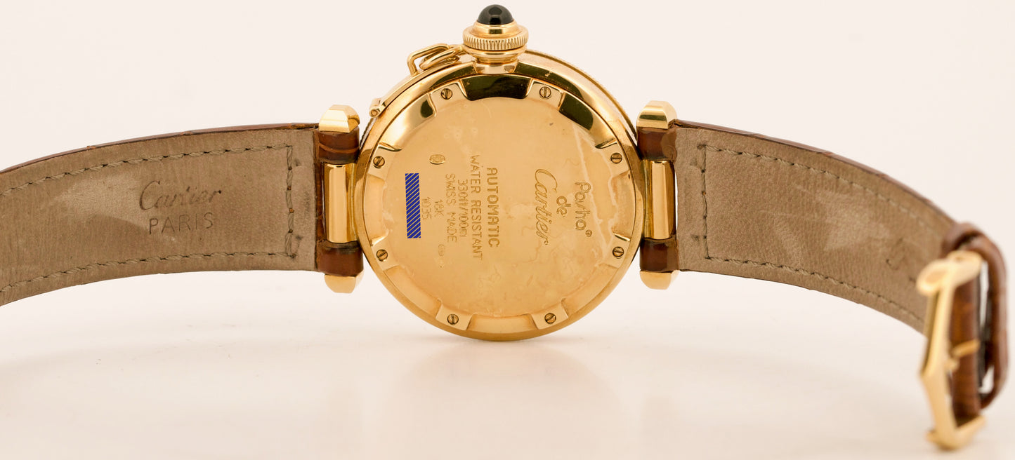 Cartier Pasha GUILLOCHE ROMAN 18K Yellow Gold Leather 38mm 1035 W3004856 Watch