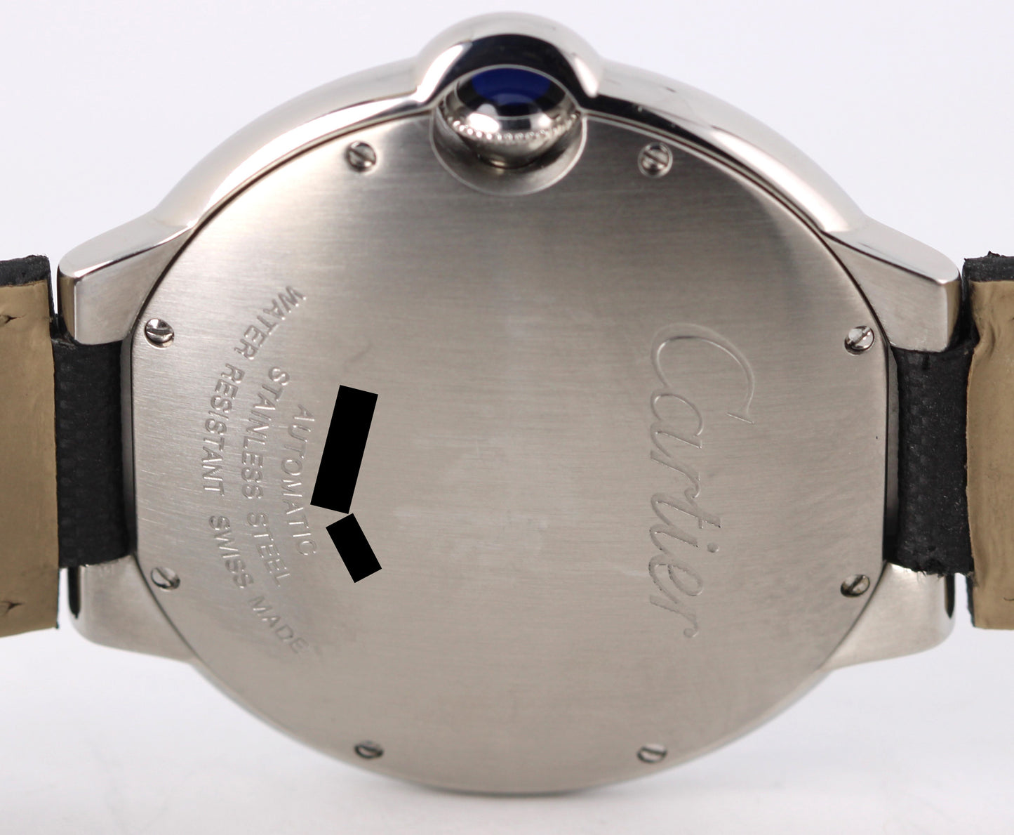 Cartier Ballon Bleu Steel Black Roman Numeral Guilloche 42mm 3765 Watch BOX