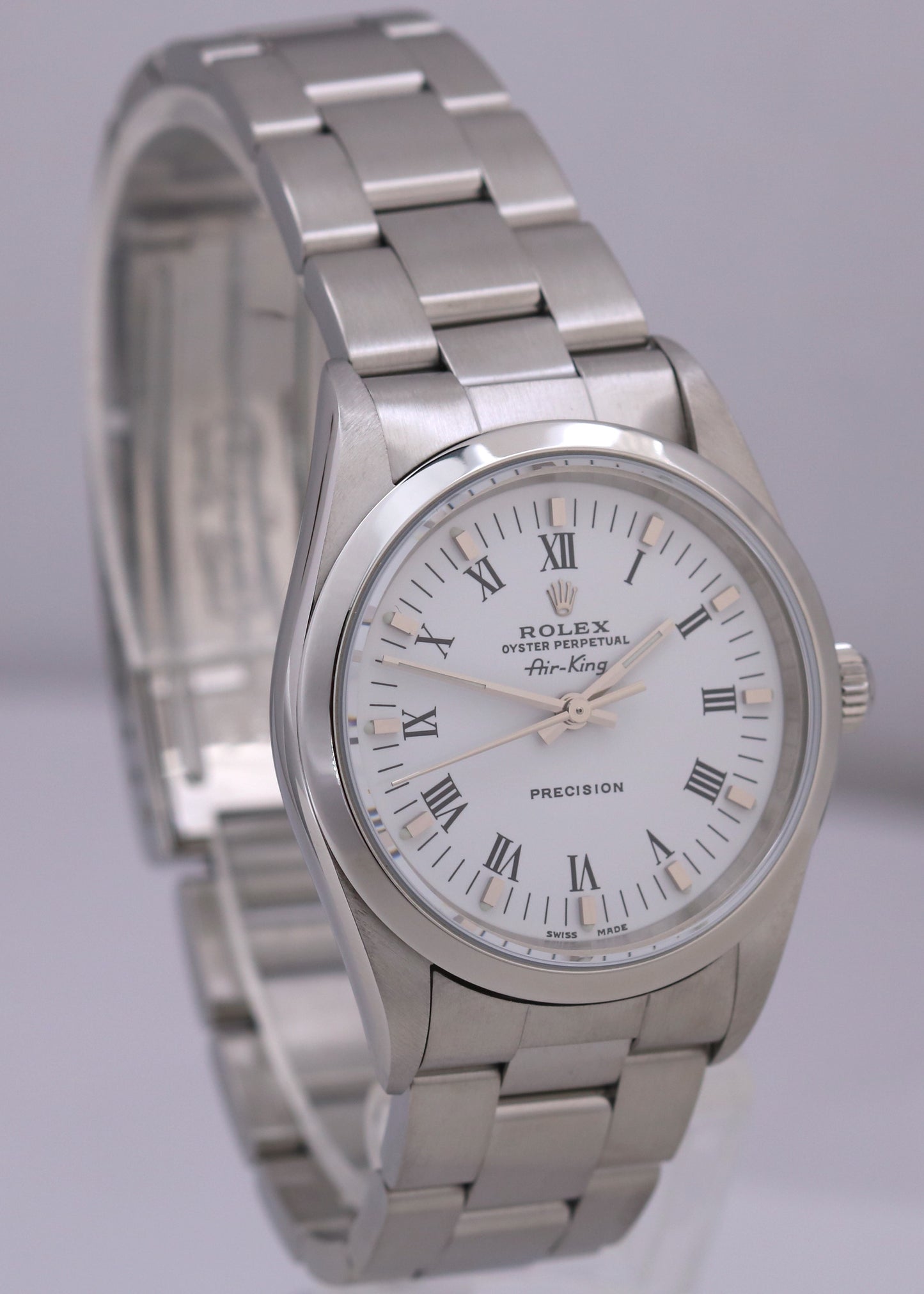 MINT PAPERS Rolex Oyster Perpetual WHITE ROMAN Air-King 34mm Stainless 14000 BOX