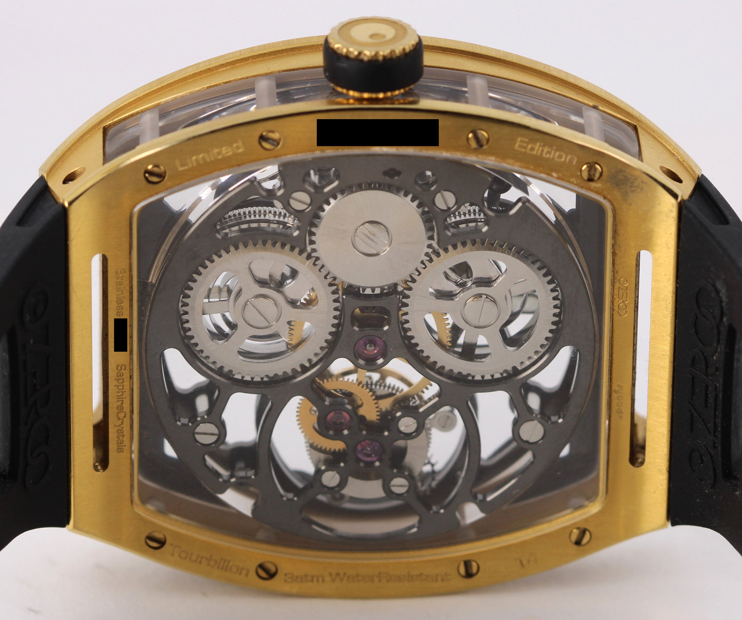 Zeroo Time T4 THE ARCHER Skeleton Tourbillon Gold Steel 41mm x 48mm Rubber Watch