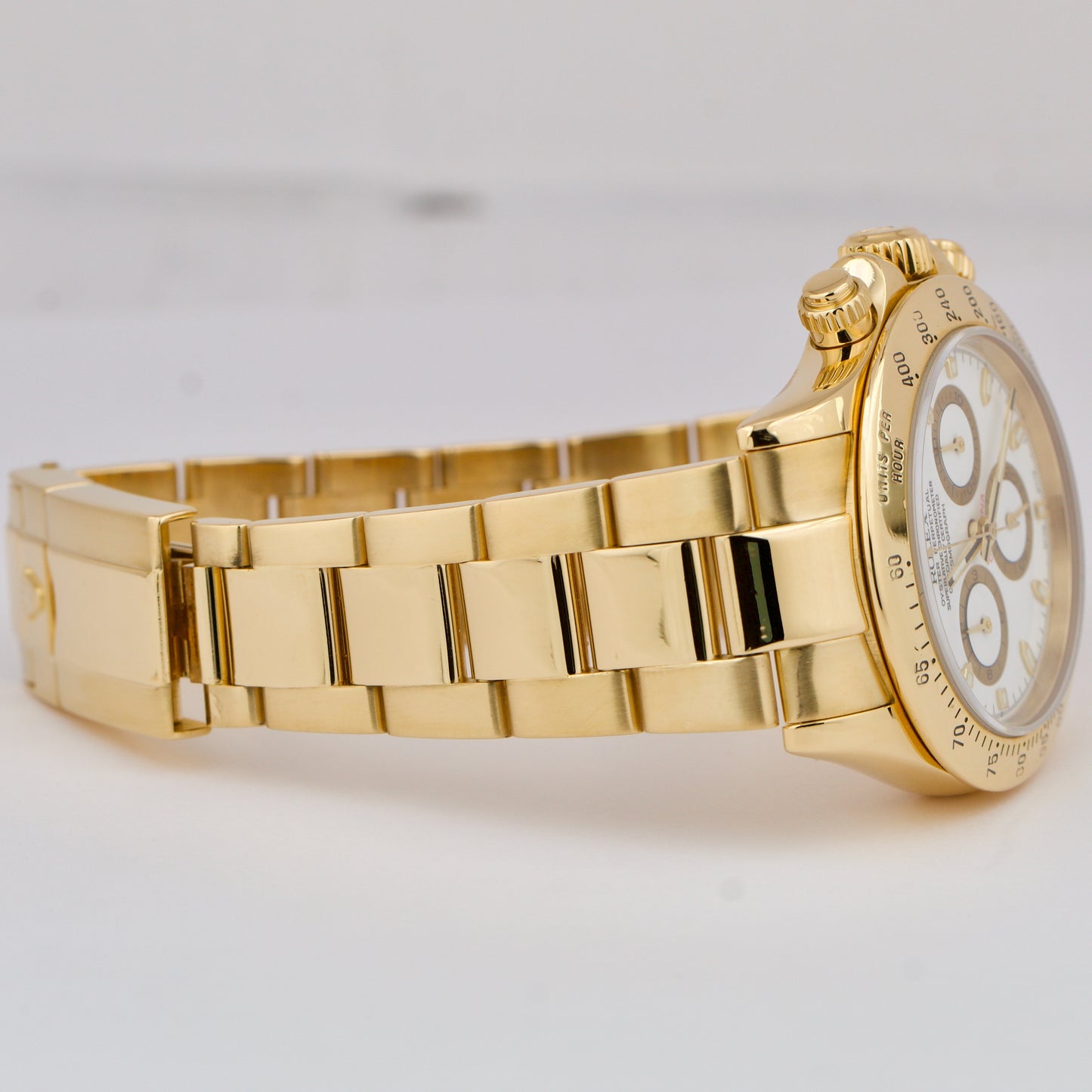 Rolex Daytona Cosmograph 40mm WHITE 18K Yellow Gold Oyster Watch 116528