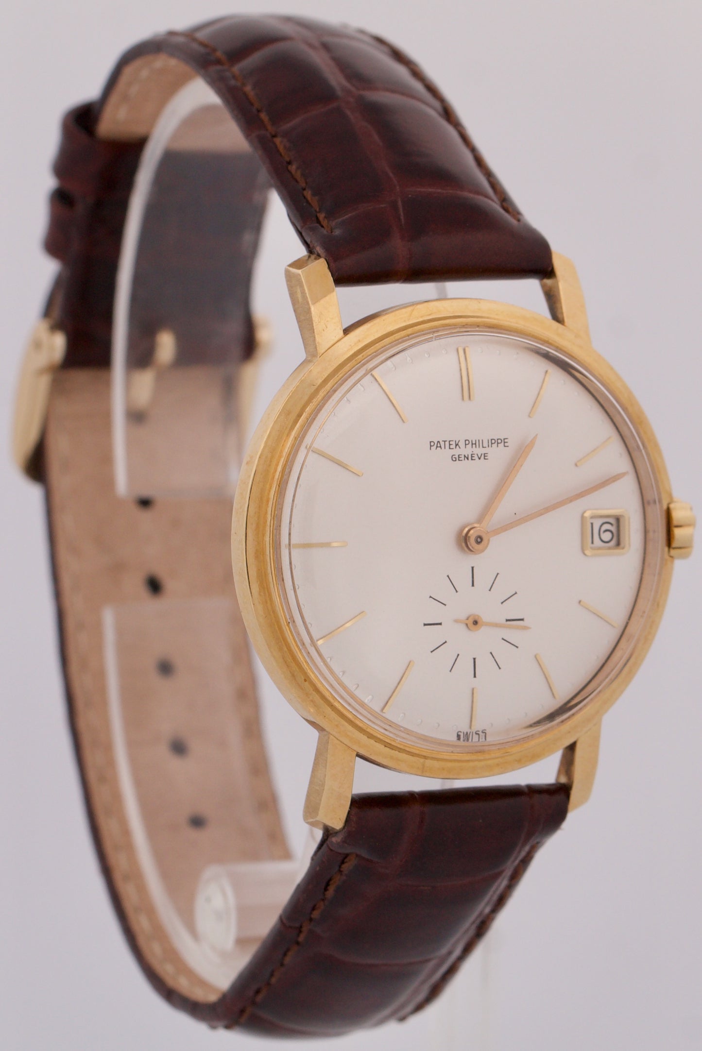 VINTAGE Patek Philippe Calatrava 36mm SILVER Automatic 18K Gold Leather 3445