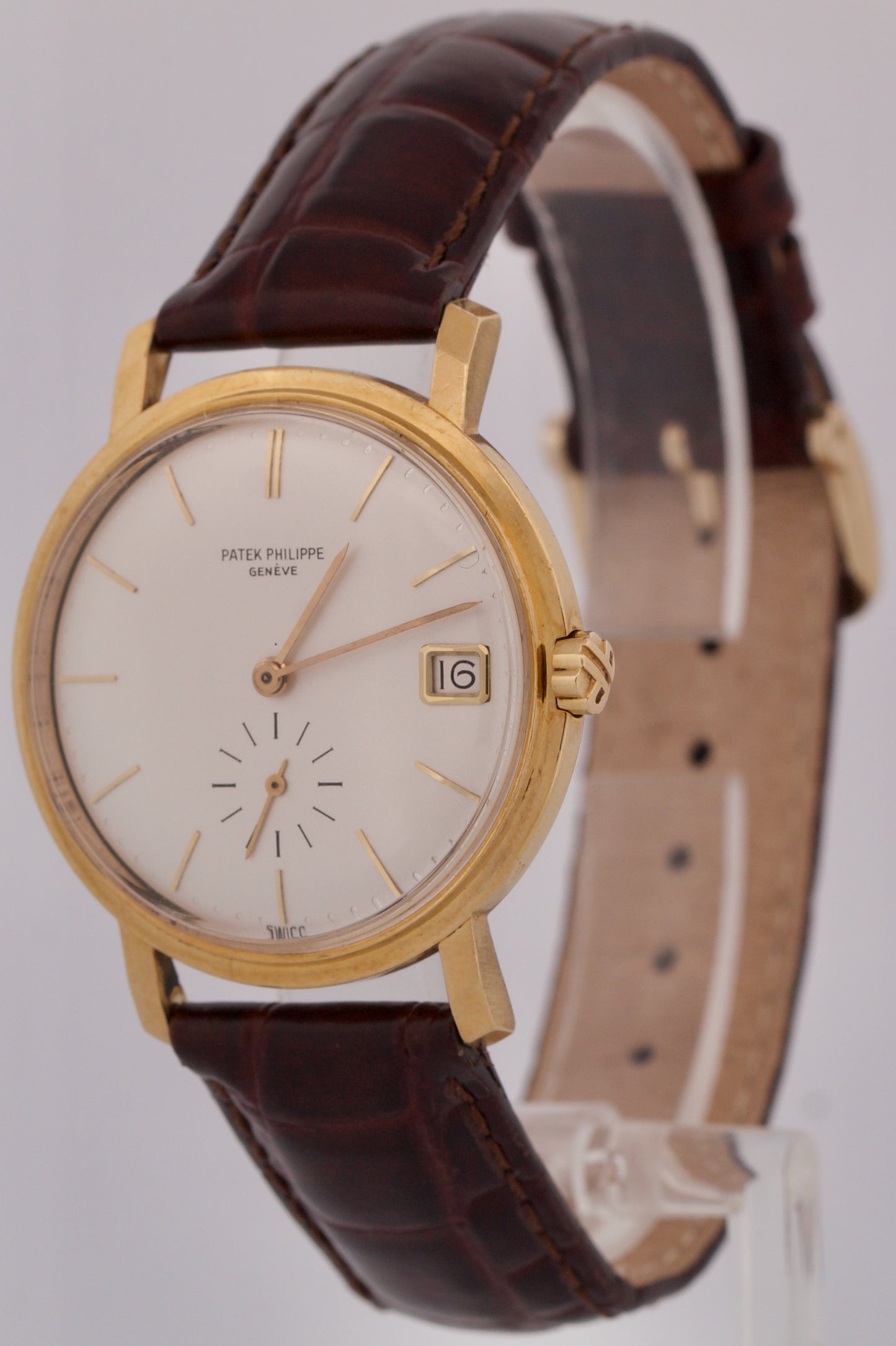 VINTAGE Patek Philippe Calatrava 36mm SILVER Automatic 18K Gold Leather 3445