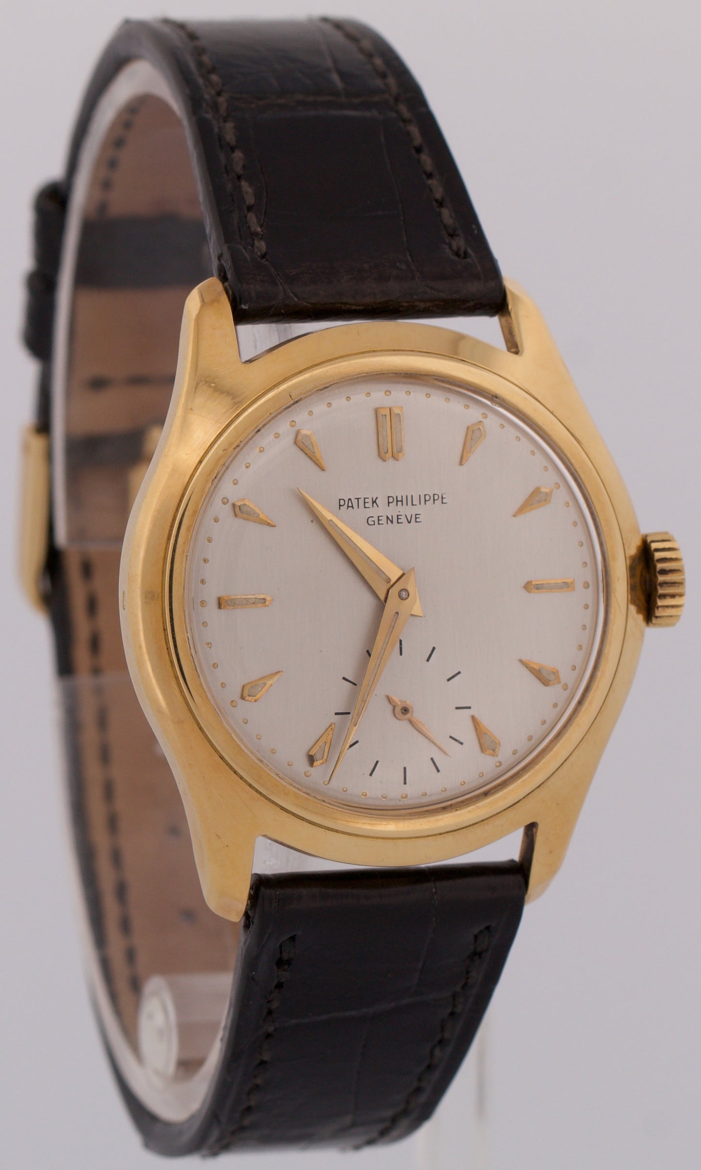 VINTAGE Patek Philippe Calatrava 35mm SILVER Manual 18K Yellow Gold Leather 2532