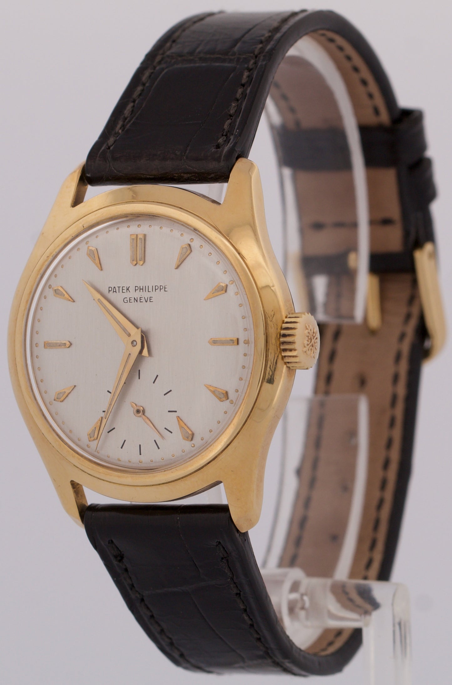 VINTAGE Patek Philippe Calatrava 35mm SILVER Manual 18K Yellow Gold Leather 2532