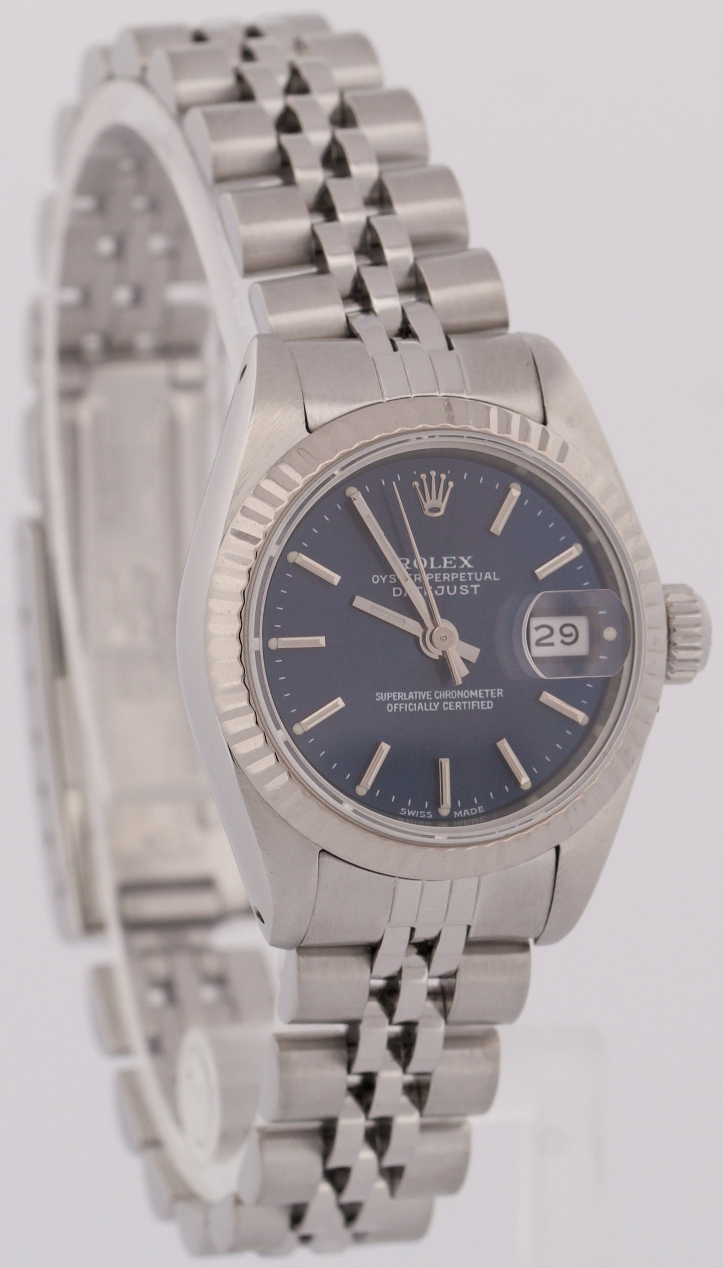 Ladies Rolex DateJust 26mm BLUE 18K White Gold Stainless Steel JUBILEE 69174
