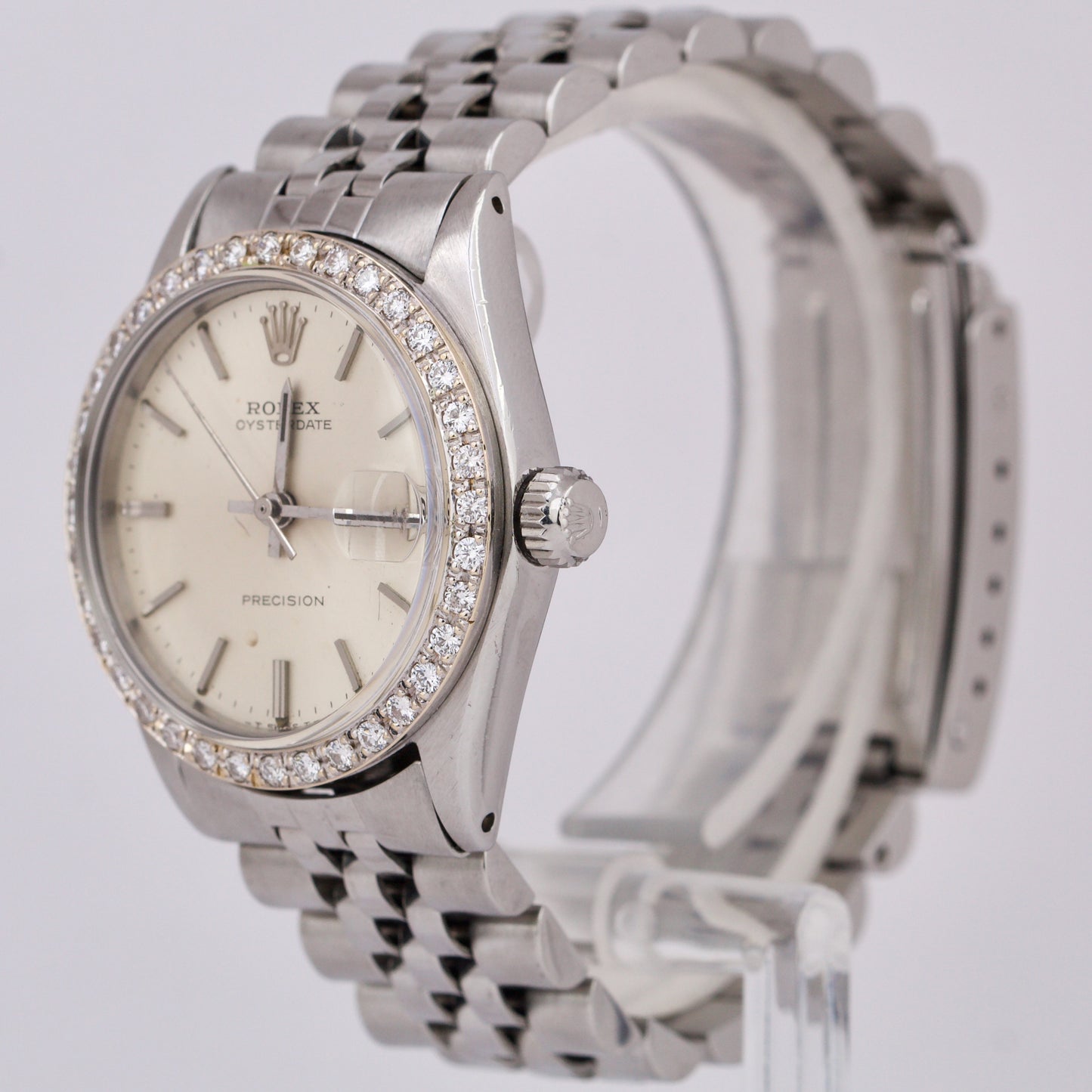 VINTAGE 1967 Rolex Oysterdate Precision Silver DIAMOND Manual JUBILEE 34mm 6466