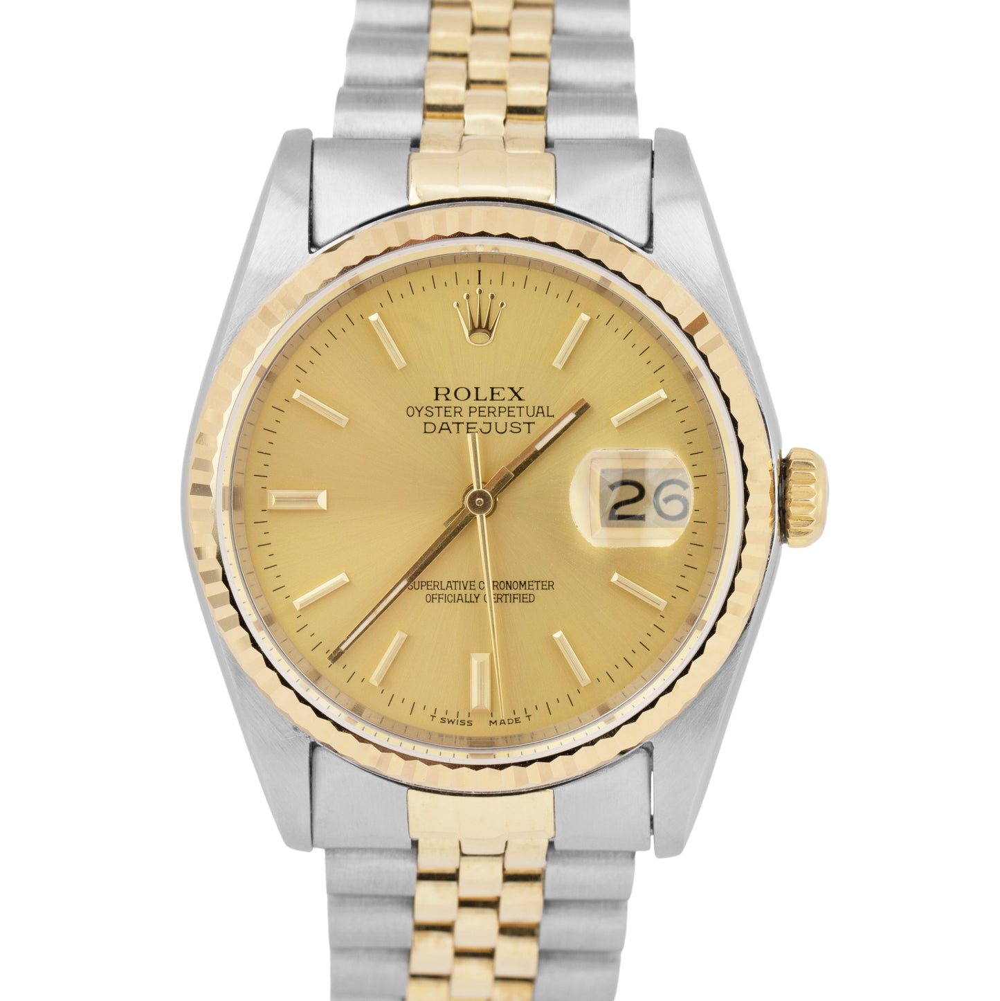 Rolex DateJust 36mm Champagne Dial Stainless Steel 18K Yellow Gold 16233 Watch