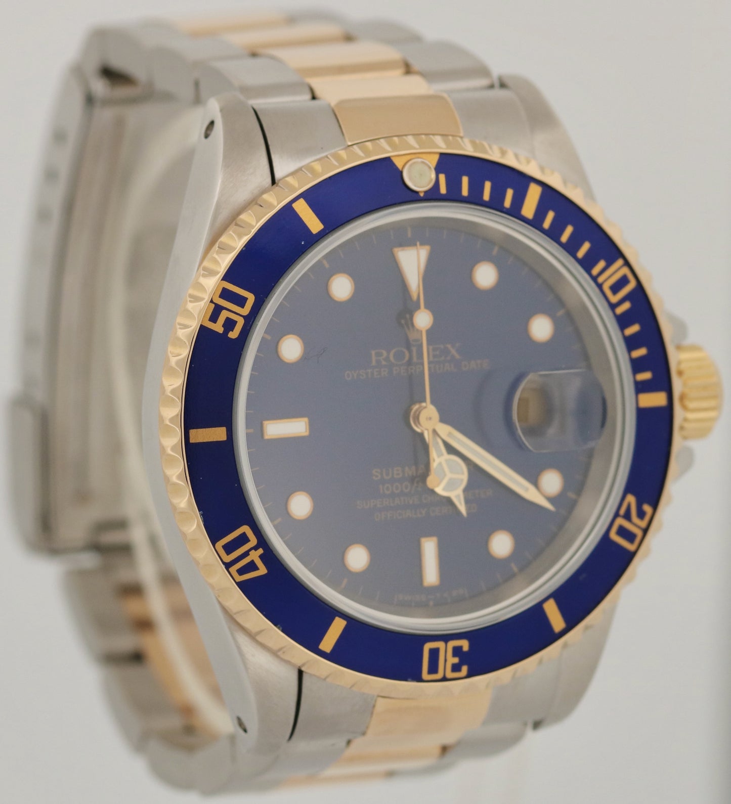 1997 Rolex Submariner Date 40mm BLUE 18K Yellow Gold Stainless Steel 16613 Watch