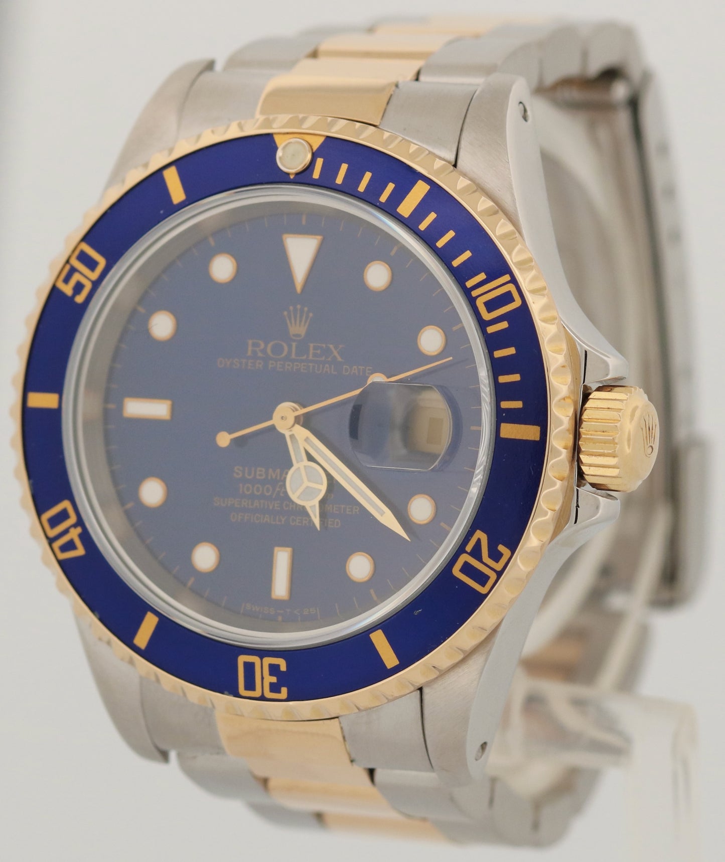 1997 Rolex Submariner Date 40mm BLUE 18K Yellow Gold Stainless Steel 16613 Watch