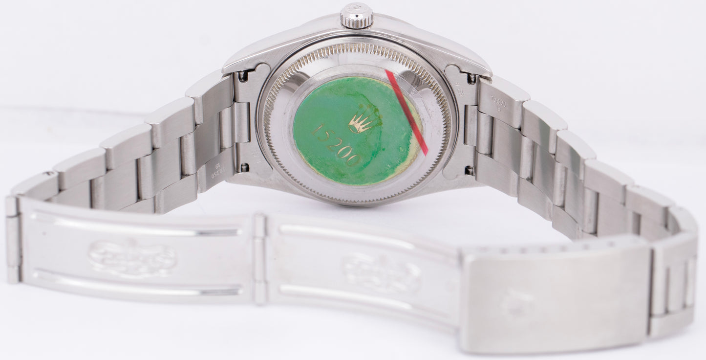 MINT Rolex Oyster Perpetual Date Blue 34mm Stainless Steel NO-HOLES Watch 15200