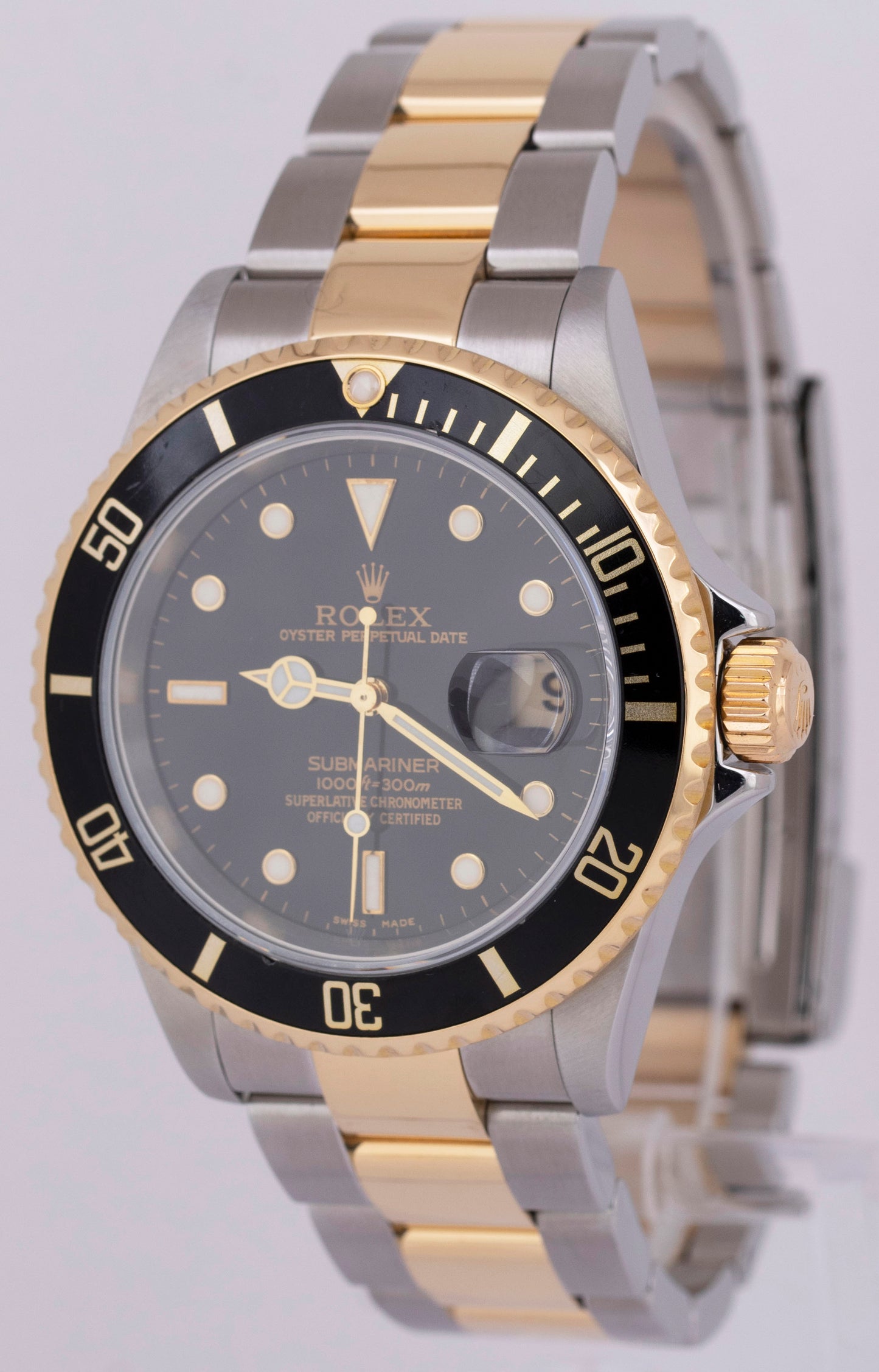2008 PAPERS Rolex Submariner 40mm Black Two-Tone NO-HOLES Gold 16613 Watch BOX