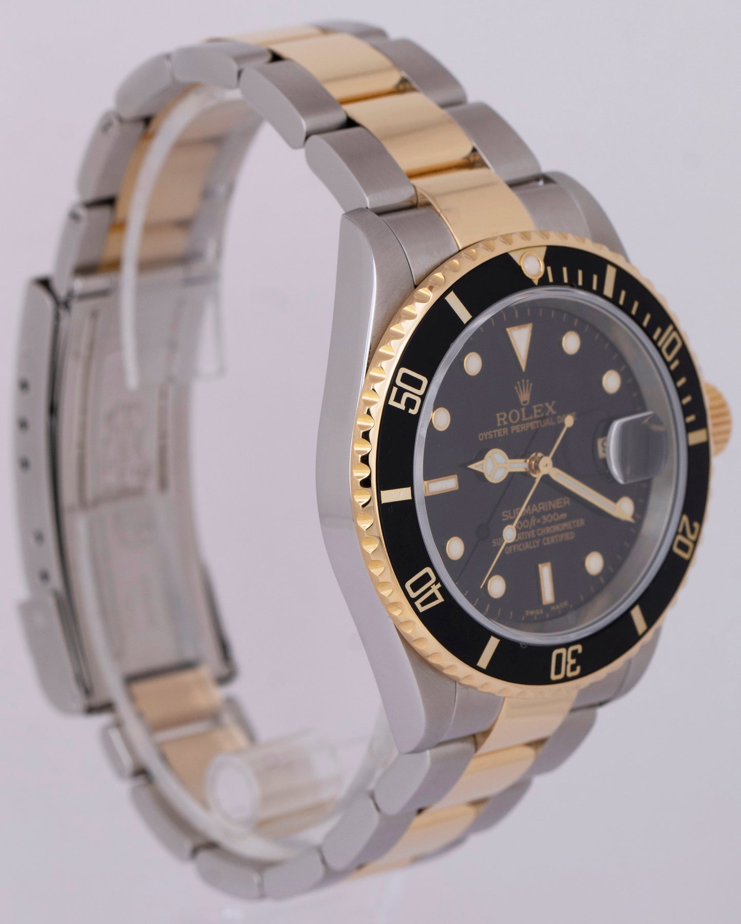 2008 PAPERS Rolex Submariner 40mm Black Two-Tone NO-HOLES Gold 16613 Watch BOX