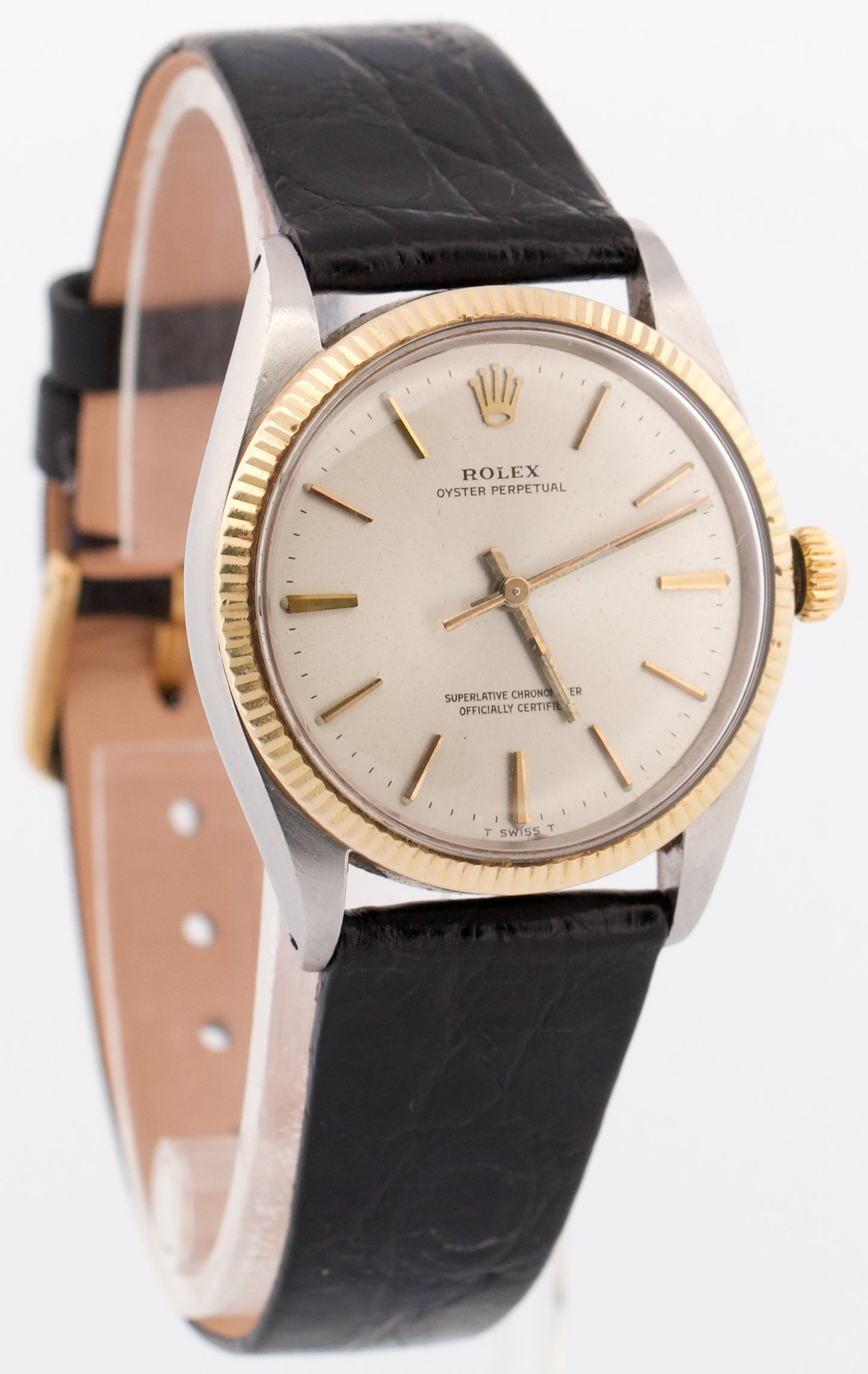 VINTAGE 1968 Rolex Oyster Perpetual SILVER 18K Yellow Gold Automatic 34mm 1003