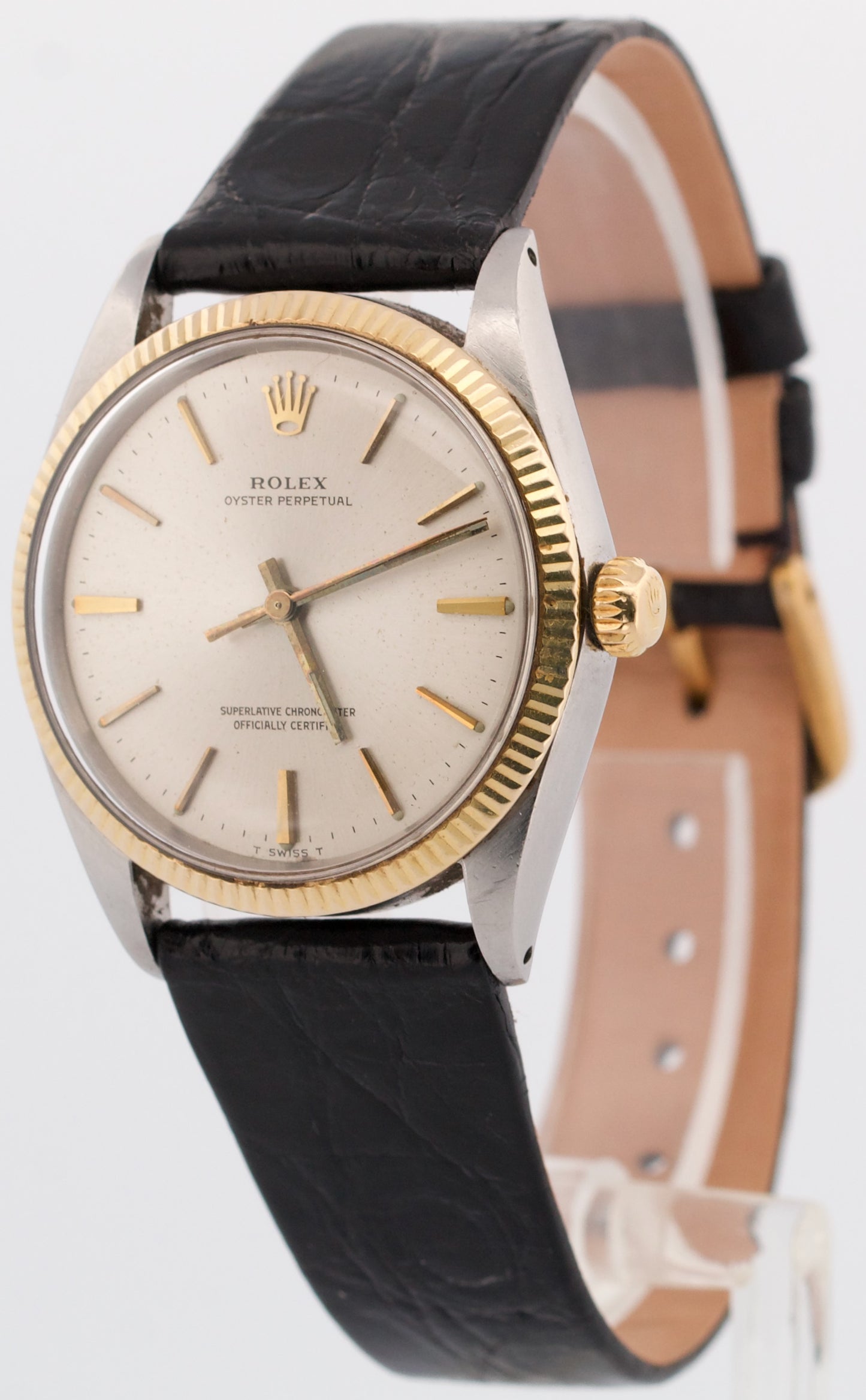 VINTAGE 1968 Rolex Oyster Perpetual SILVER 18K Yellow Gold Automatic 34mm 1003