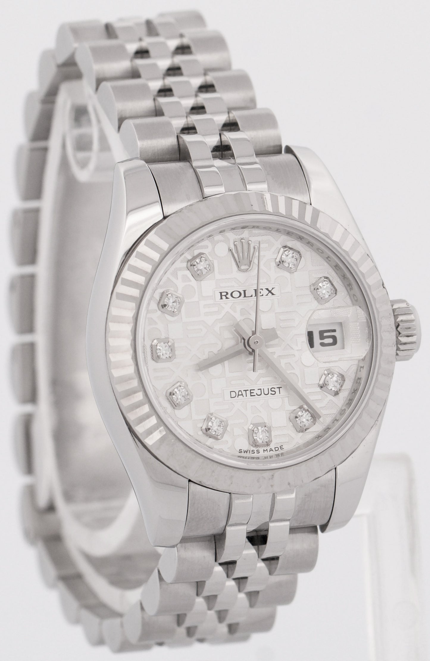 Rolex DateJust 26mm SILVER JUBILEE DIAMOND Stainless Steel 18K White Gold 179174