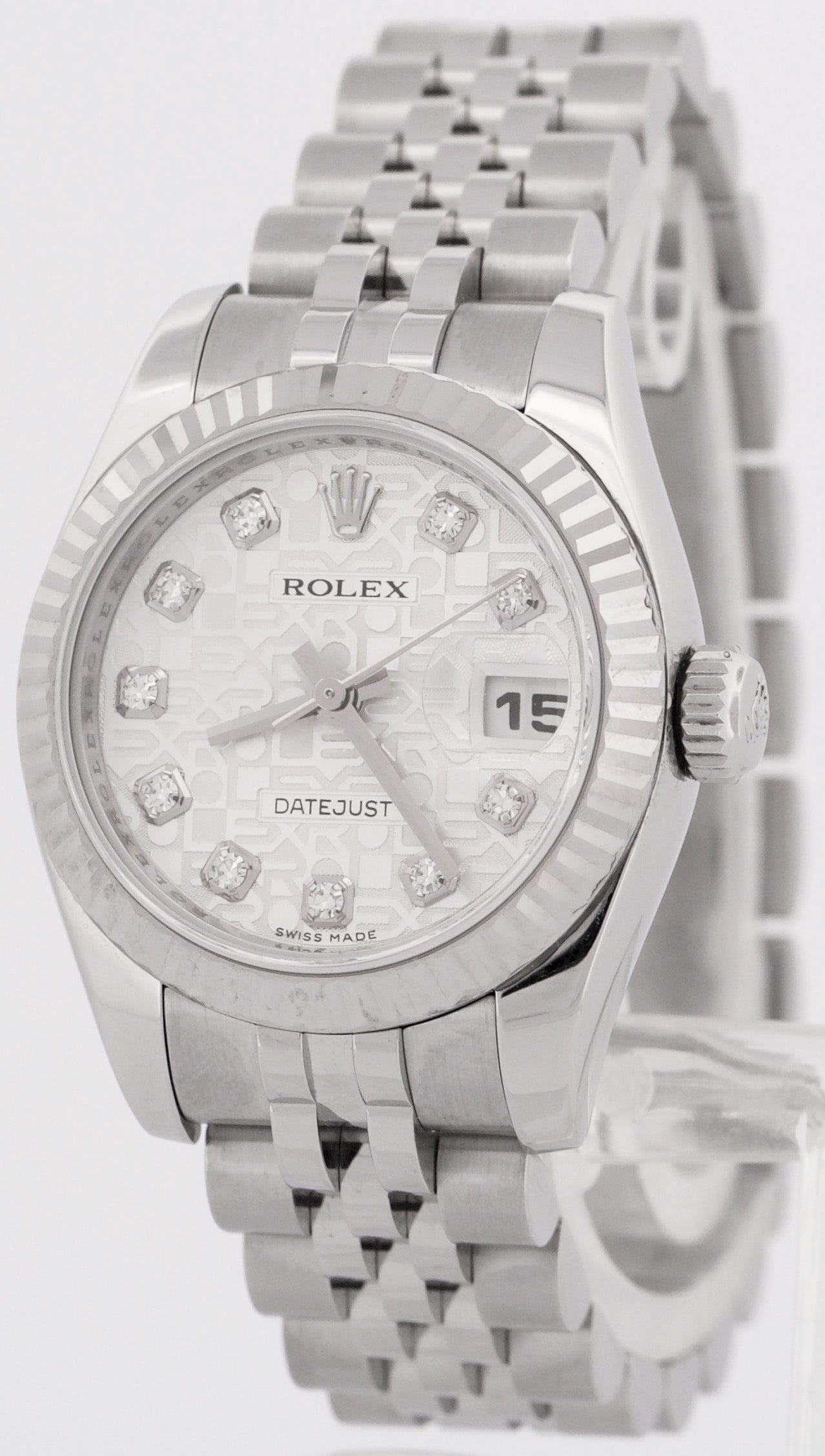 Rolex DateJust 26mm SILVER JUBILEE DIAMOND Stainless Steel 18K White Gold 179174