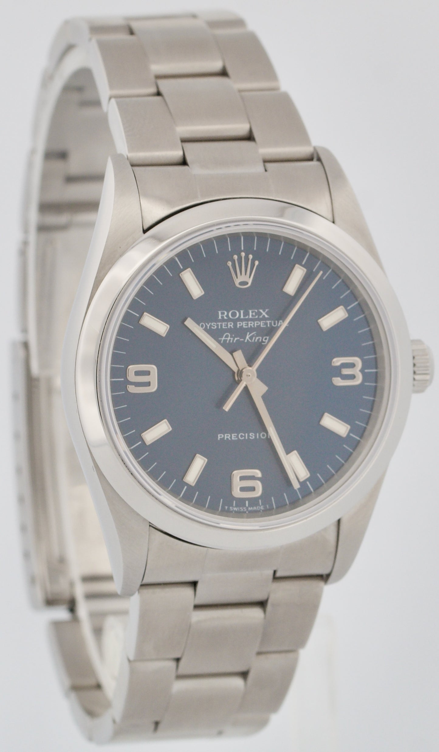 MINT Rolex Air-King Precision BLUE Stainless Steel 3-6-9 34mm Watch 14000
