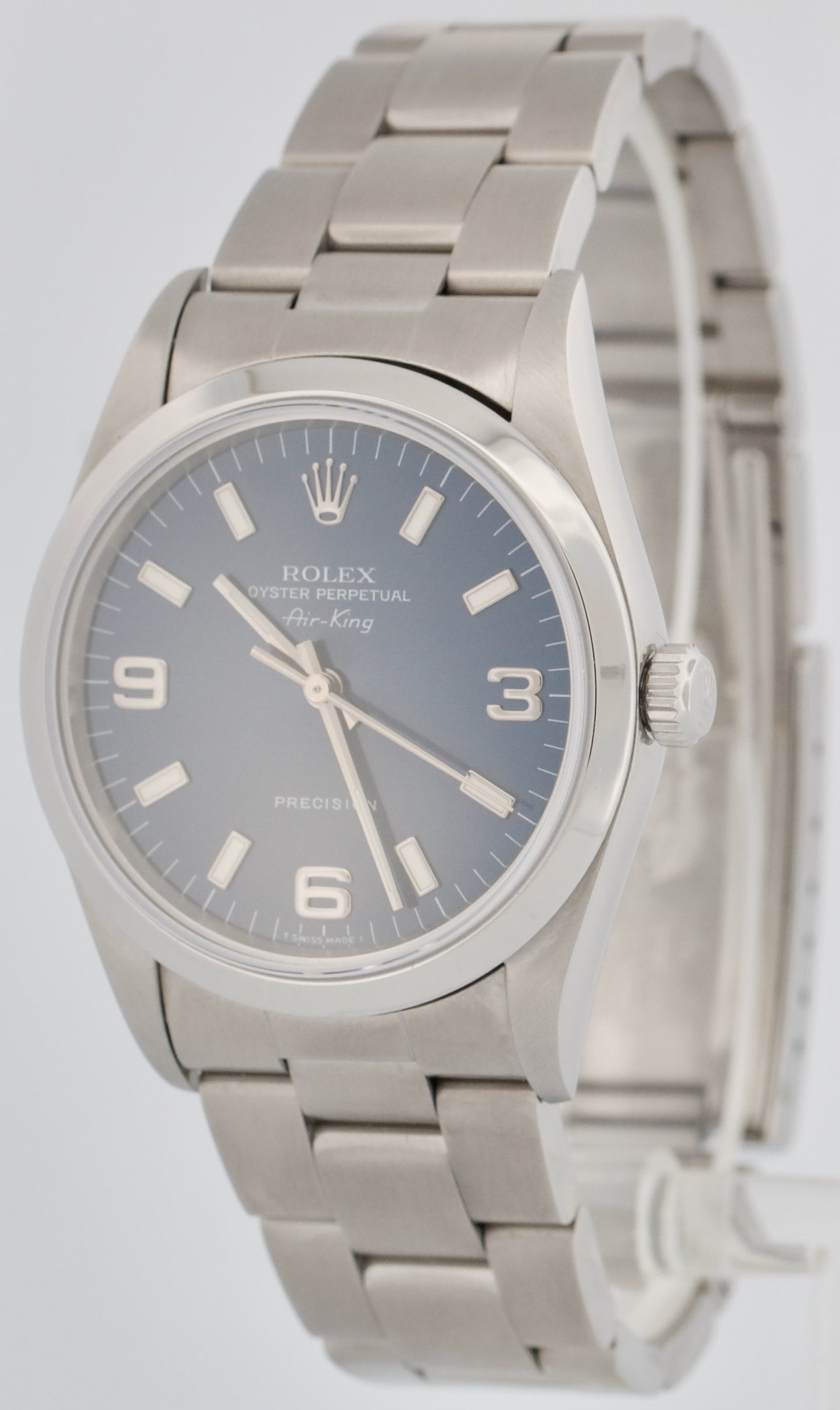 MINT Rolex Air-King Precision BLUE Stainless Steel 3-6-9 34mm Watch 14000