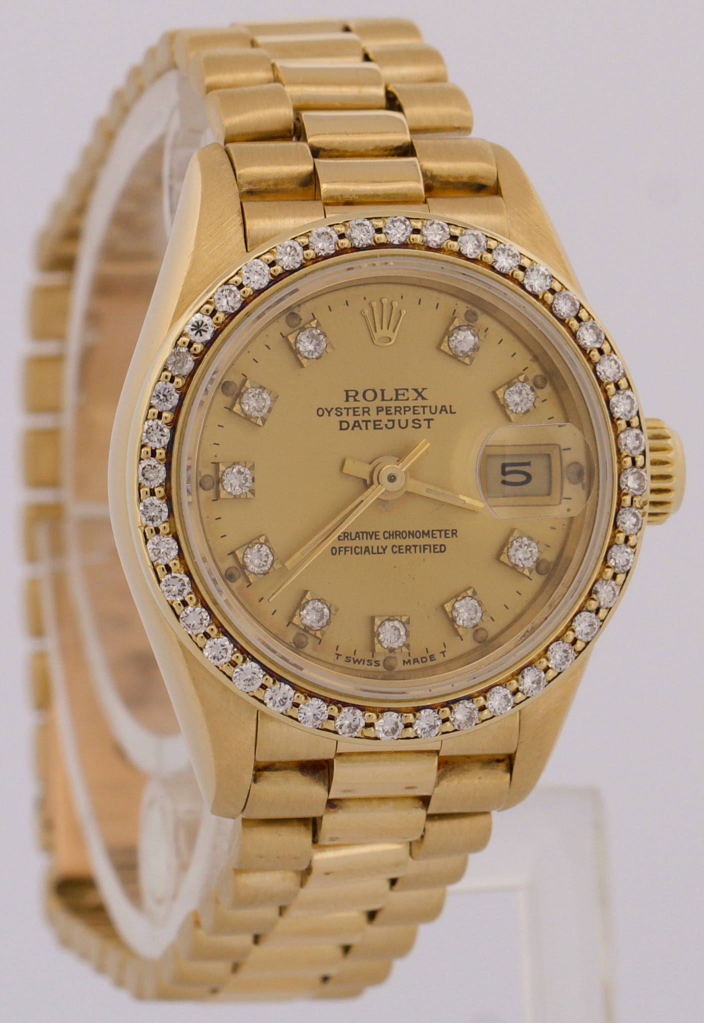 VINTAGE Ladies Rolex DateJust President 26mm CHAMPAGNE DIAMOND 18K Gold 69138